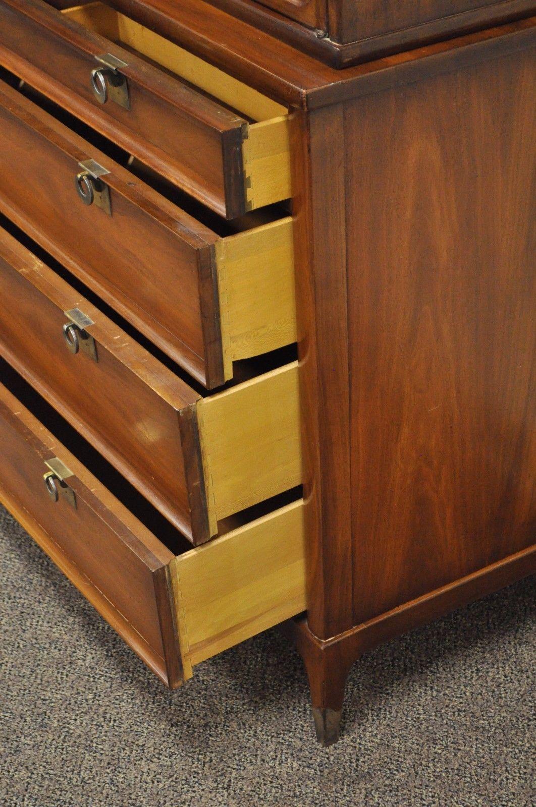 Vintage Narrow Mid-Century Modern White Furniture Walnut Bookcase China Cabinet 1