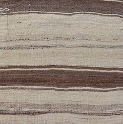 Vintage Narrow Turkish Kilim Runner with Beige and Soft Brown Stripes