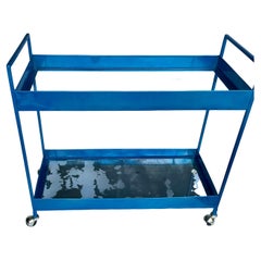 Vintage Narrow Two-tier Maui Blue Bar Cart Trolley, Industrial Style
