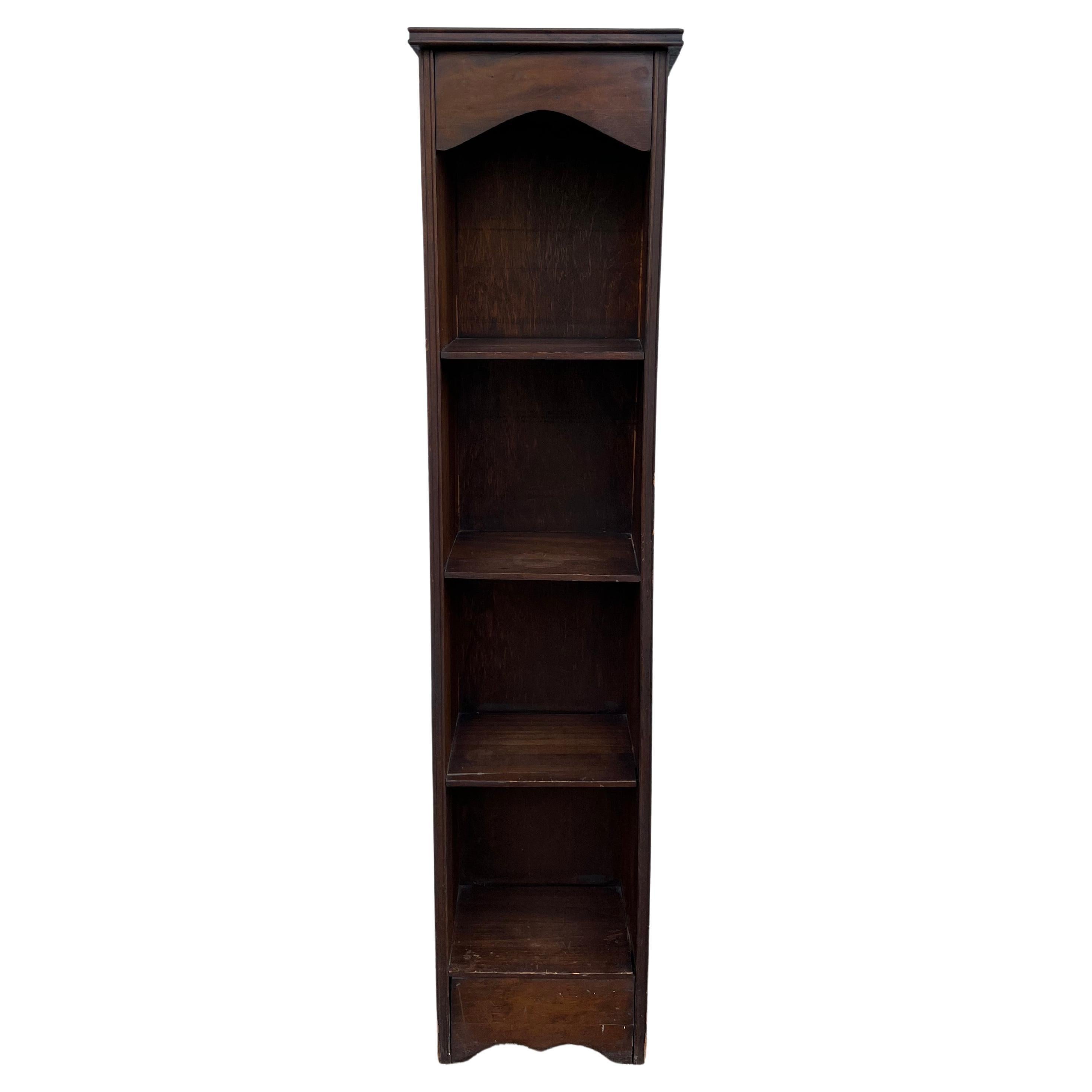 Vintage Narrow Wooden Bookcase with Dark Finish