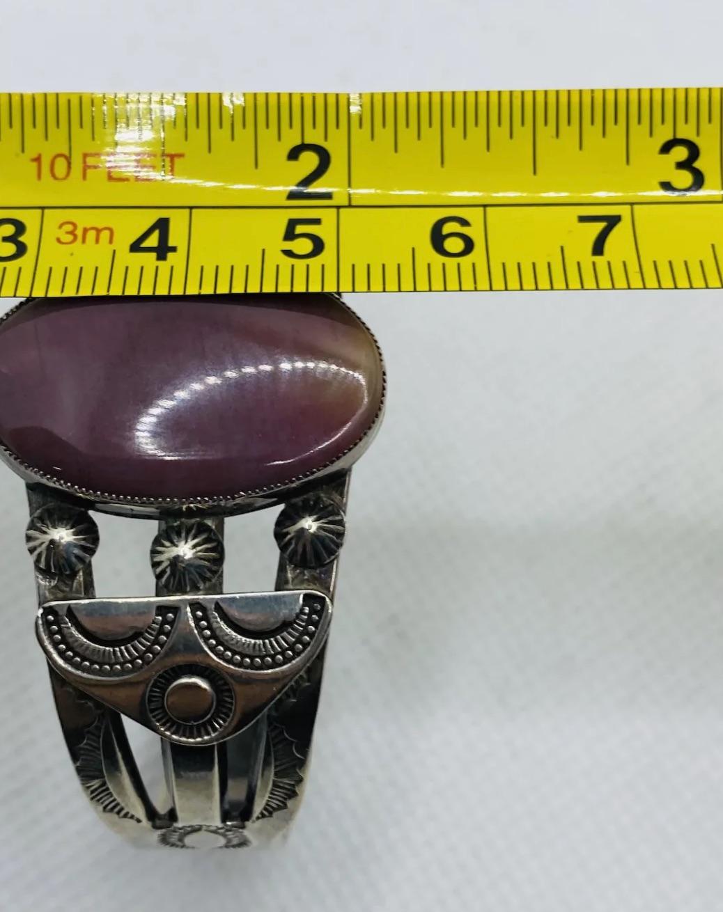 Vintage Native American Bangle Cuff Silver Purple Stone For Sale 5