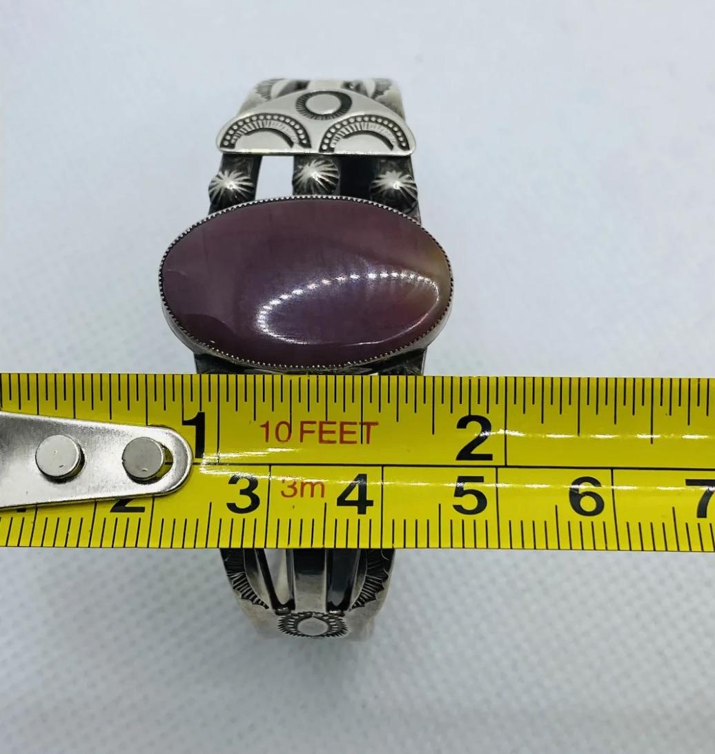 Vintage Native American Bangle Cuff Silver Purple Stone For Sale 7