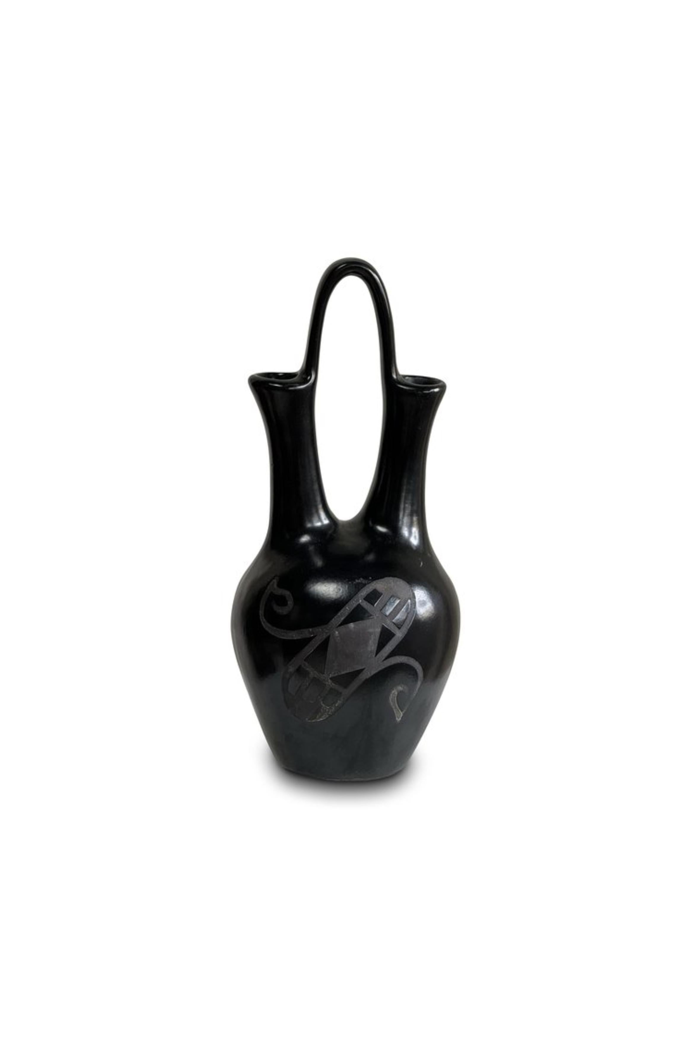 Vintage Native American Schwarz geätzt Hochzeit Vase 1