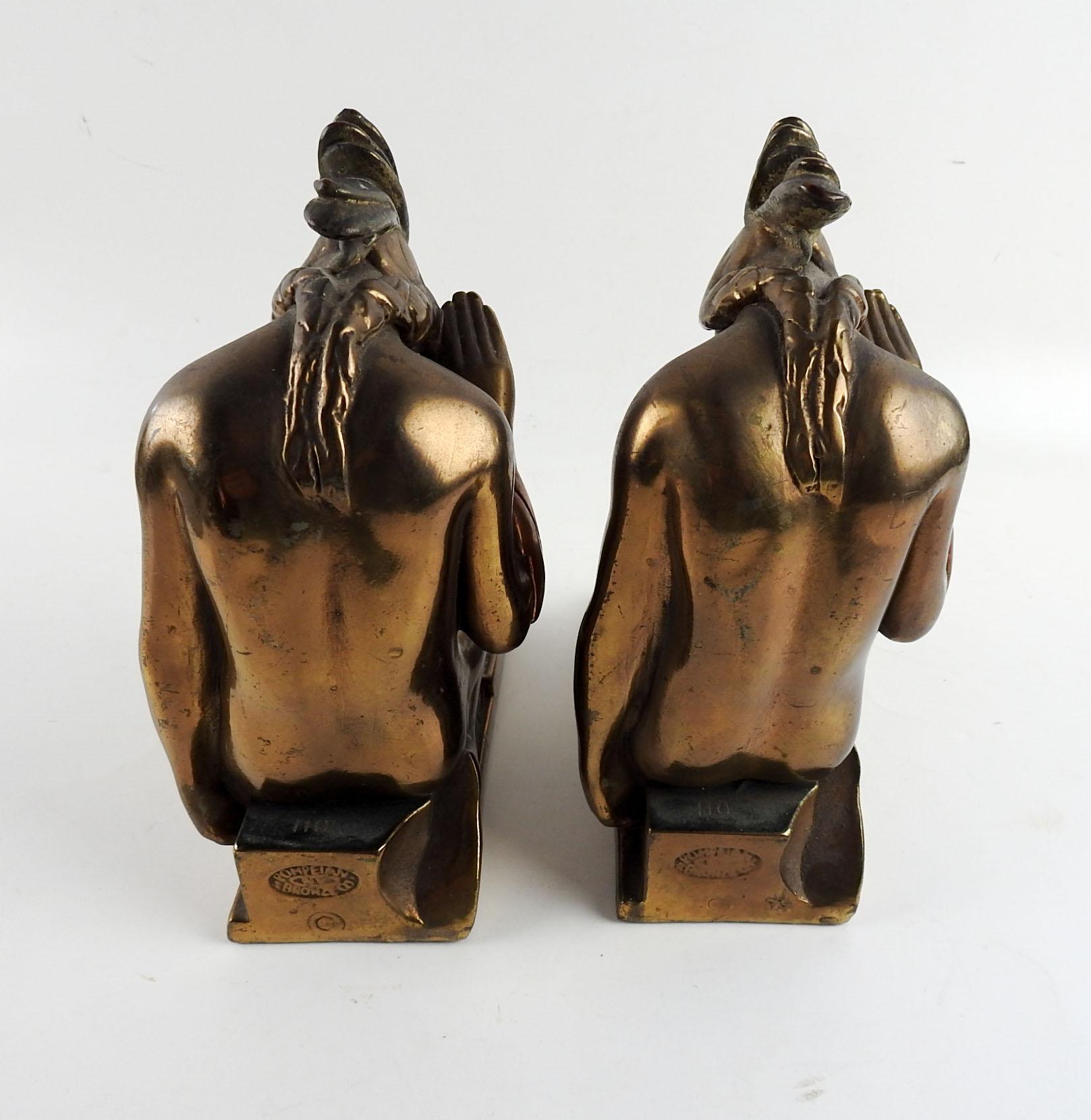 Vintage Native American Bronze Plated Pompeian Bookends 1