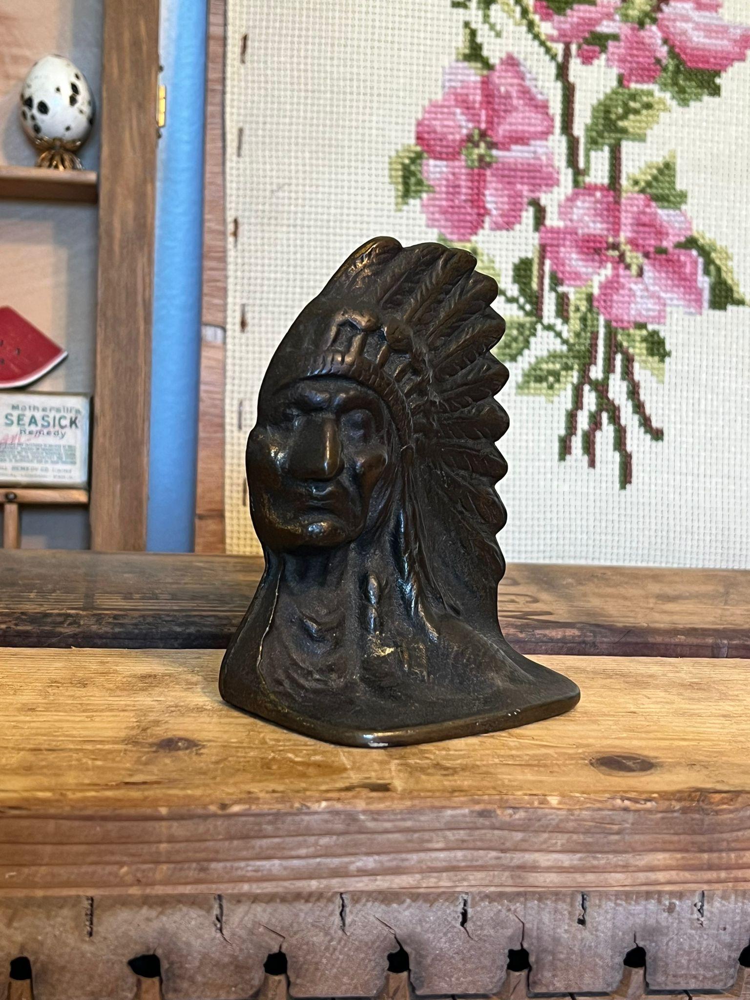 Mid-Century Modern Vintage Native American Bust with Headdress single Bookend For Sale