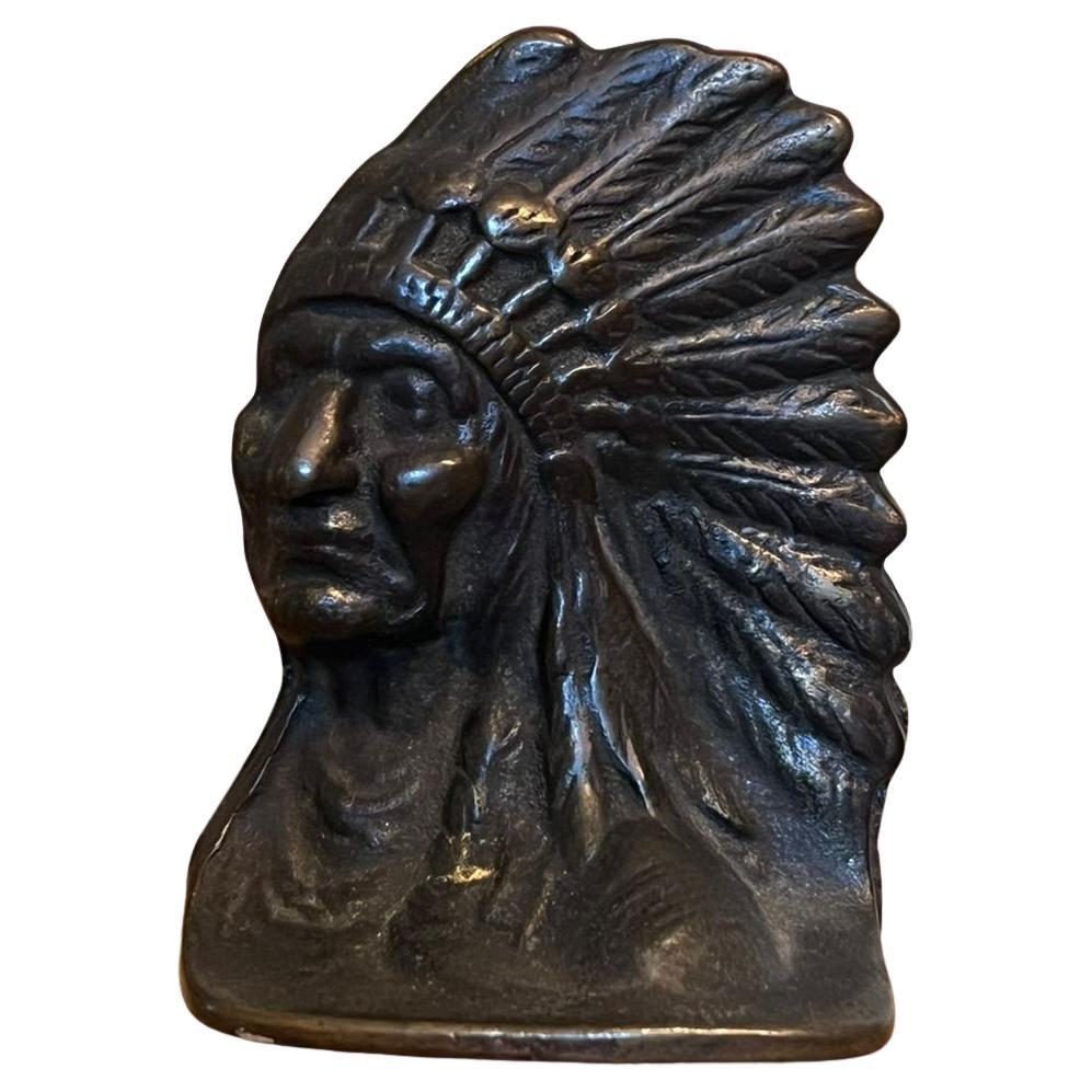 Vintage Native American Bust with Headdress single Bookend