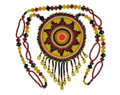 Vintage Native American Cherokee Beaded Medallion Sun Necklace & Earrings