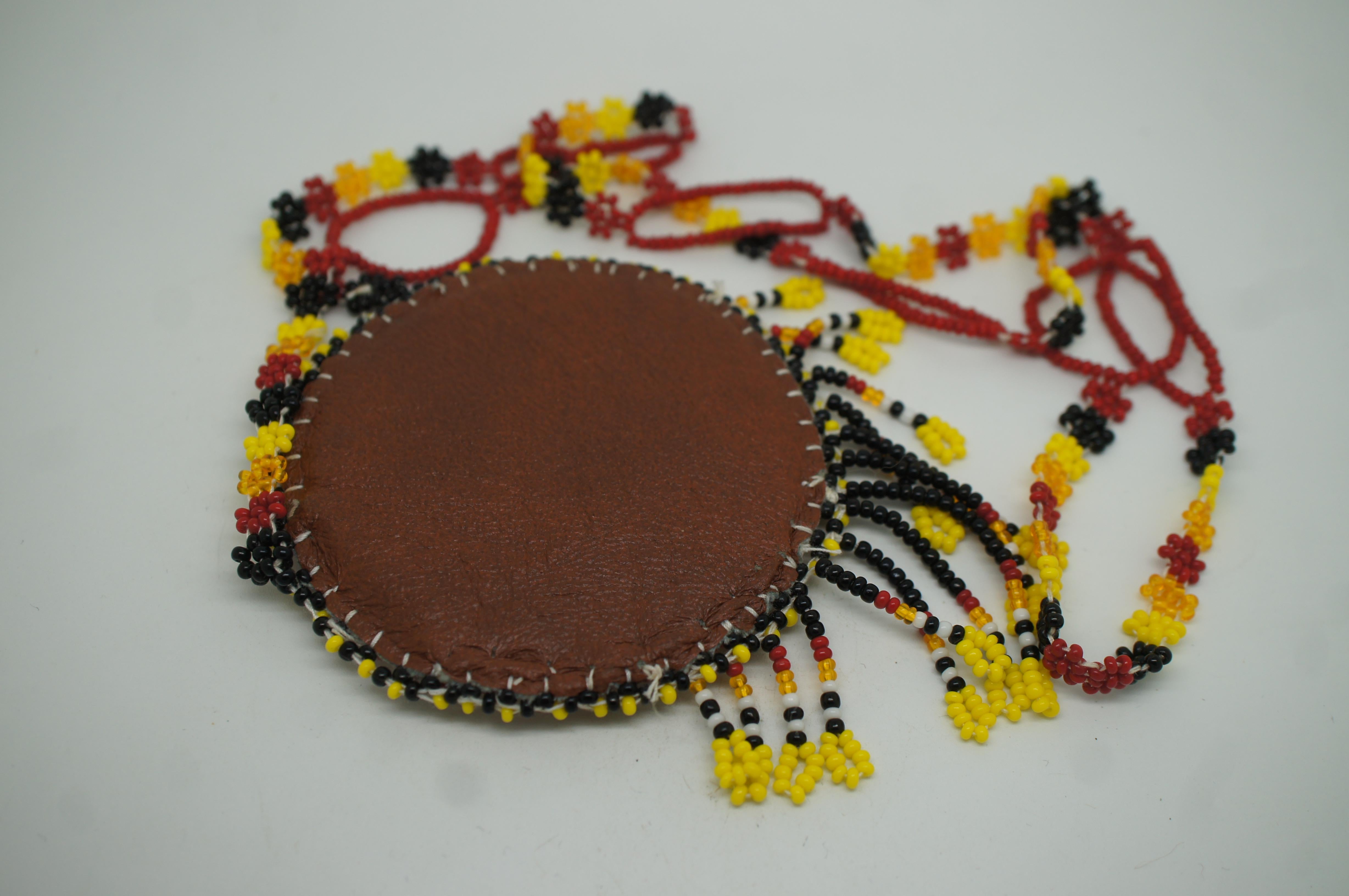 20th Century Vintage Native American Cherokee Beaded Medallion Sun Necklace & Earrings