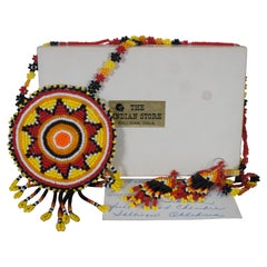 Vintage Native American Cherokee Perlen Medaillon Sonne Halskette & Ohrringe, Vintage