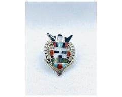 Vintage Native American Chief Ring Zuni Signed Inlay