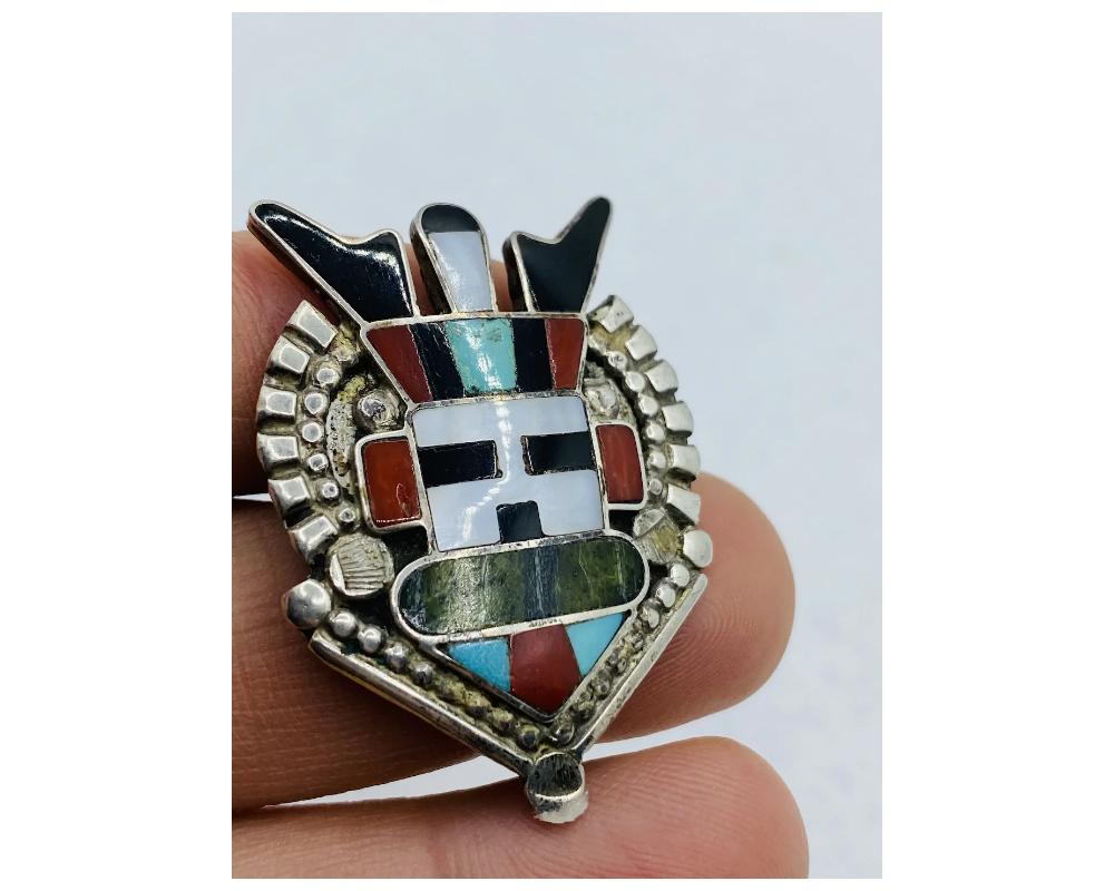 Uncut Vintage Native American Chief Ring Zuni Signed Inlay For Sale