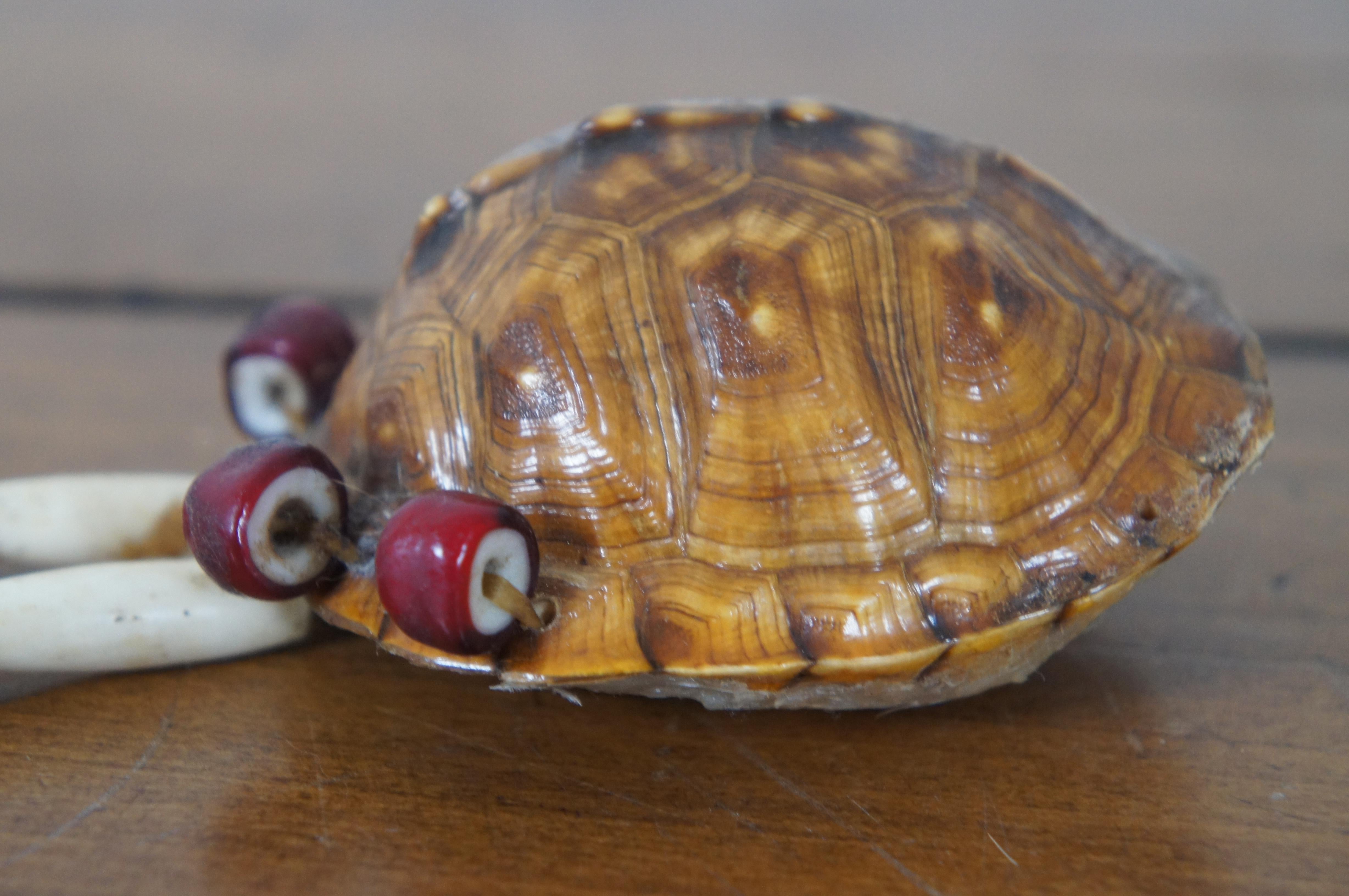 Vintage Native American Dance Regalia Beaded Turtle Shell Rattle Topper 6