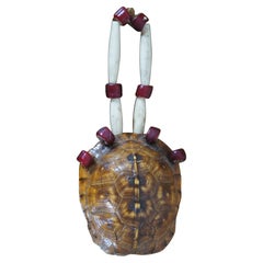 Vintage Native American Dance Regalia Beaded Turtle Shell Rattle Topper 6"