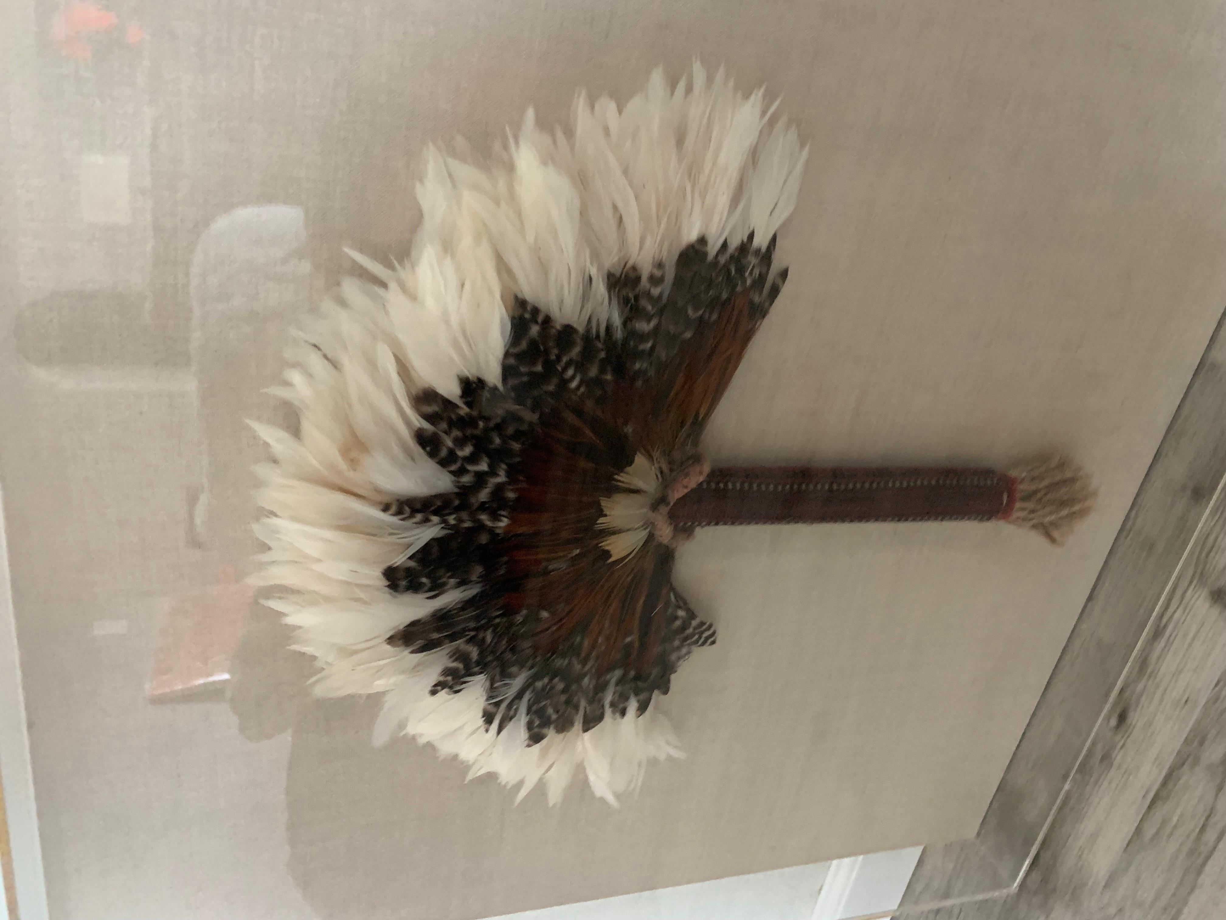 Vintage Native American Feather and Woven Fans Mounted in Lucite, a Pair 4