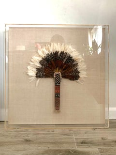 Vintage Native American Feather and Woven Fans Mounted in Lucite, a Pair