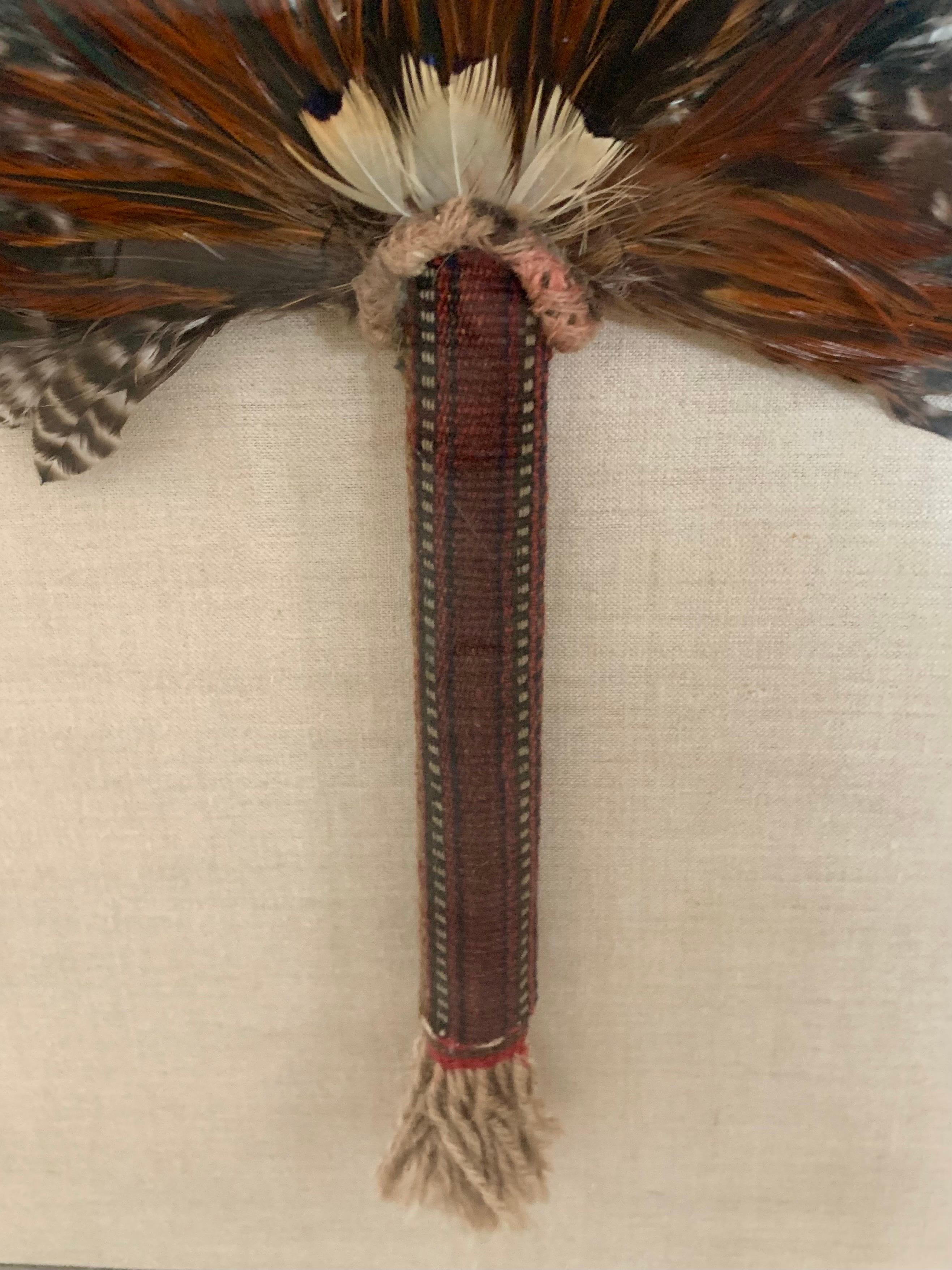 Vintage Native American Feather and Woven Fans Mounted in Lucite, a Pair In Good Condition In Boynton Beach, FL