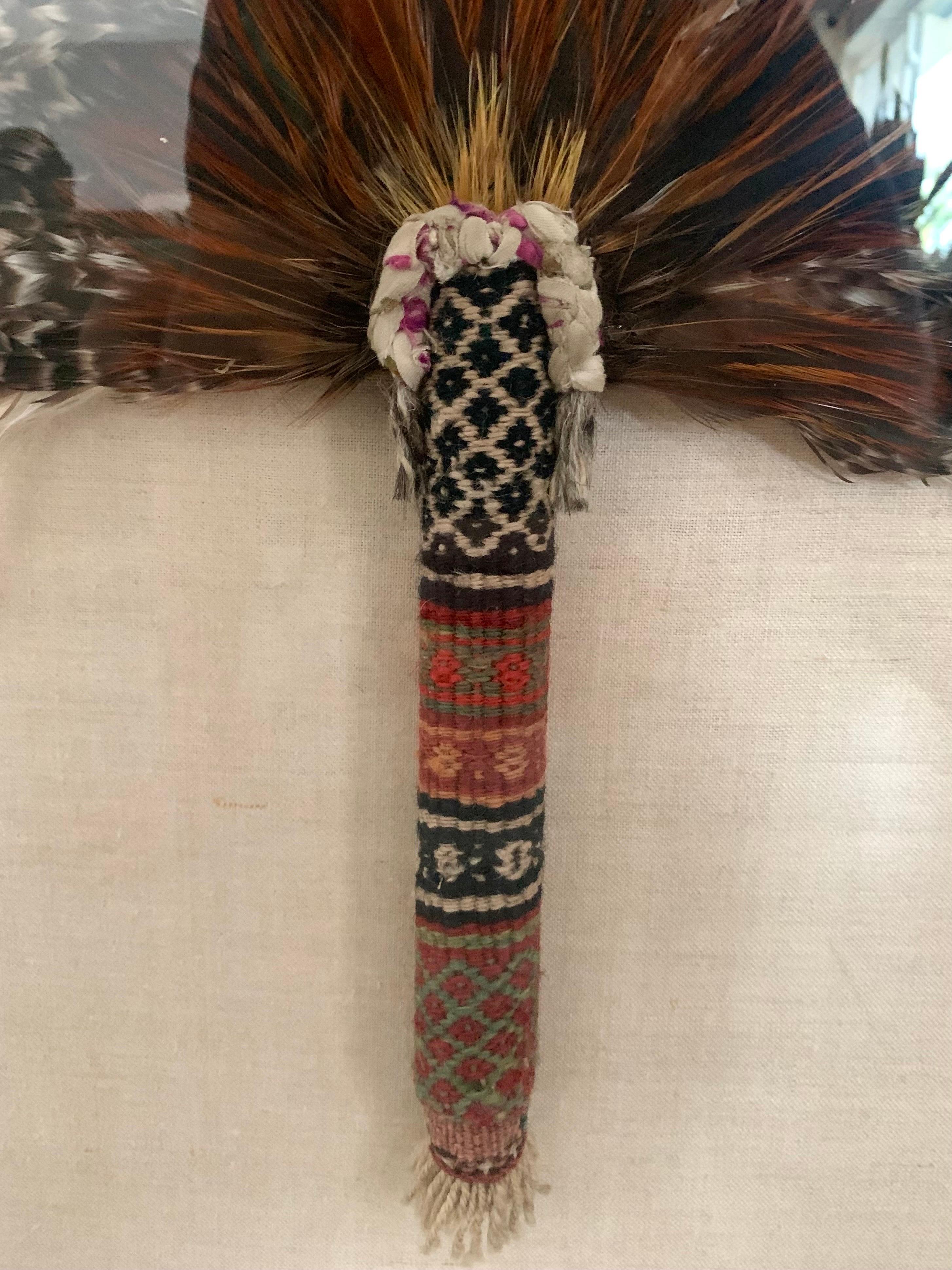 20th Century Vintage Native American Feather and Woven Fans Mounted in Lucite, a Pair