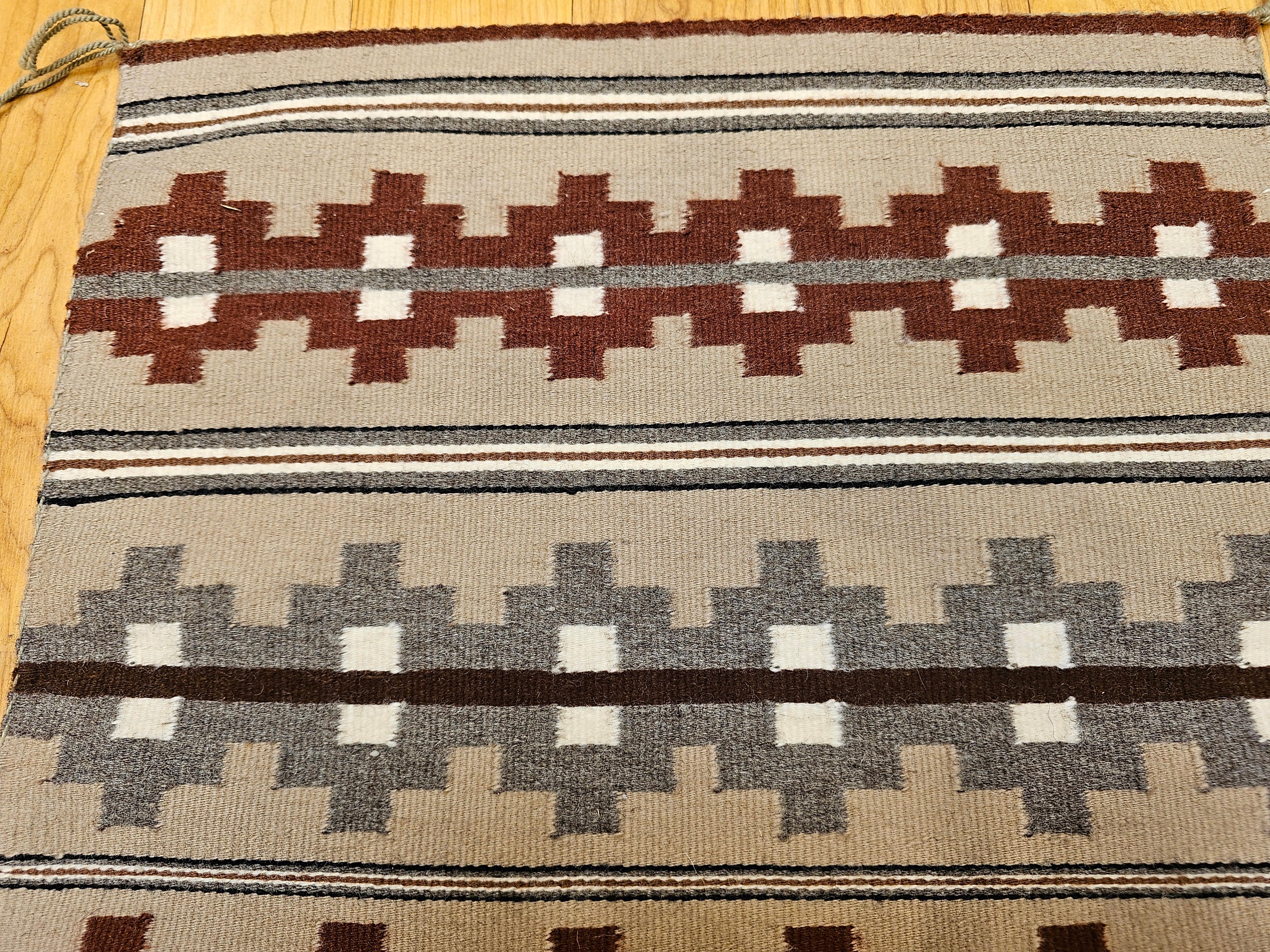 Vintage Native American Indian Navajo Rug with Geometric Bands in Earth Tones For Sale 4