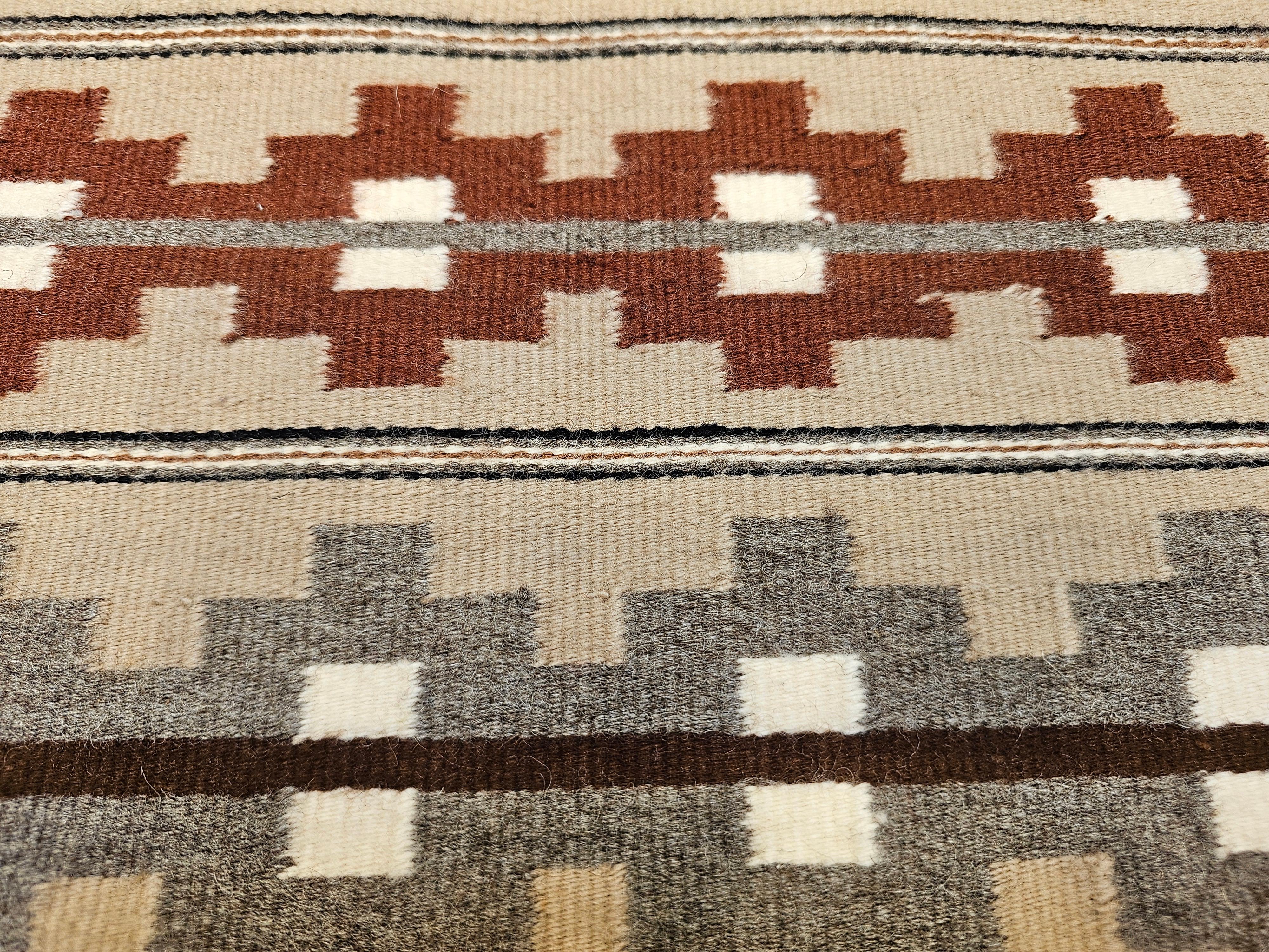 Vintage Native American Indian Navajo Rug with Geometric Bands in Earth Tones For Sale 5