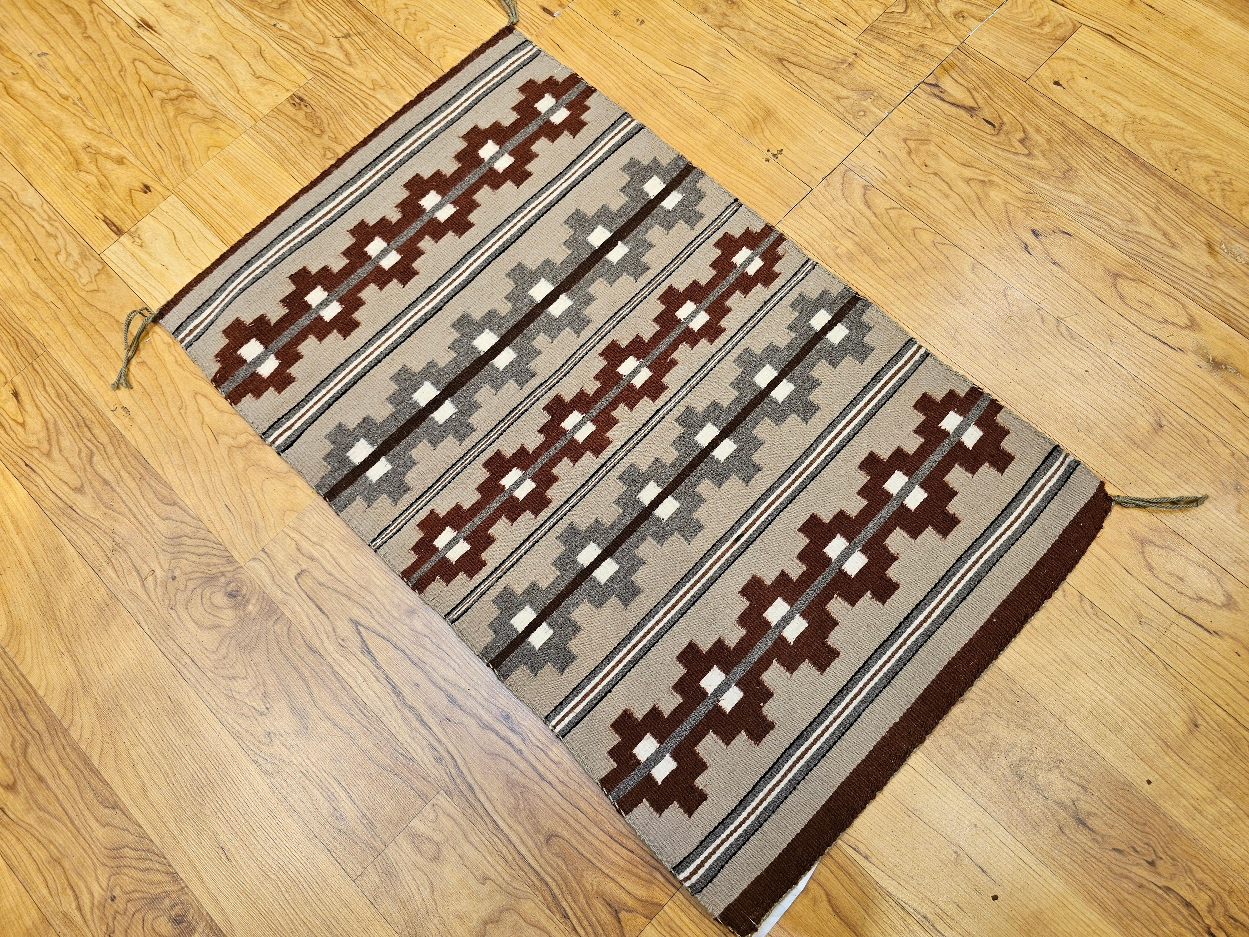Vintage Native American Indian Navajo Rug with Geometric Bands in Earth Tones For Sale 6