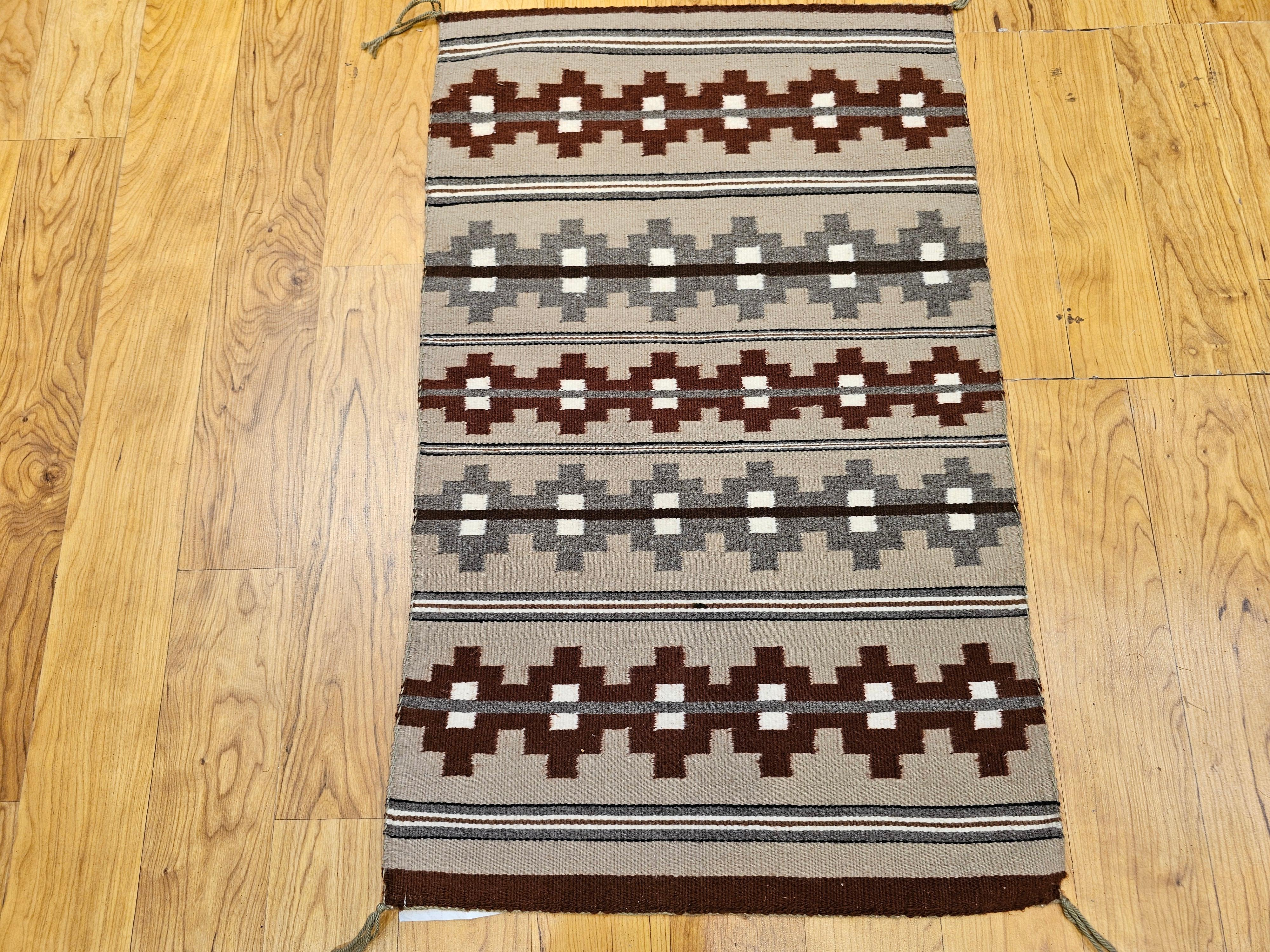 Vintage Native American Indian Navajo Rug with Geometric Bands in Earth Tones For Sale 7