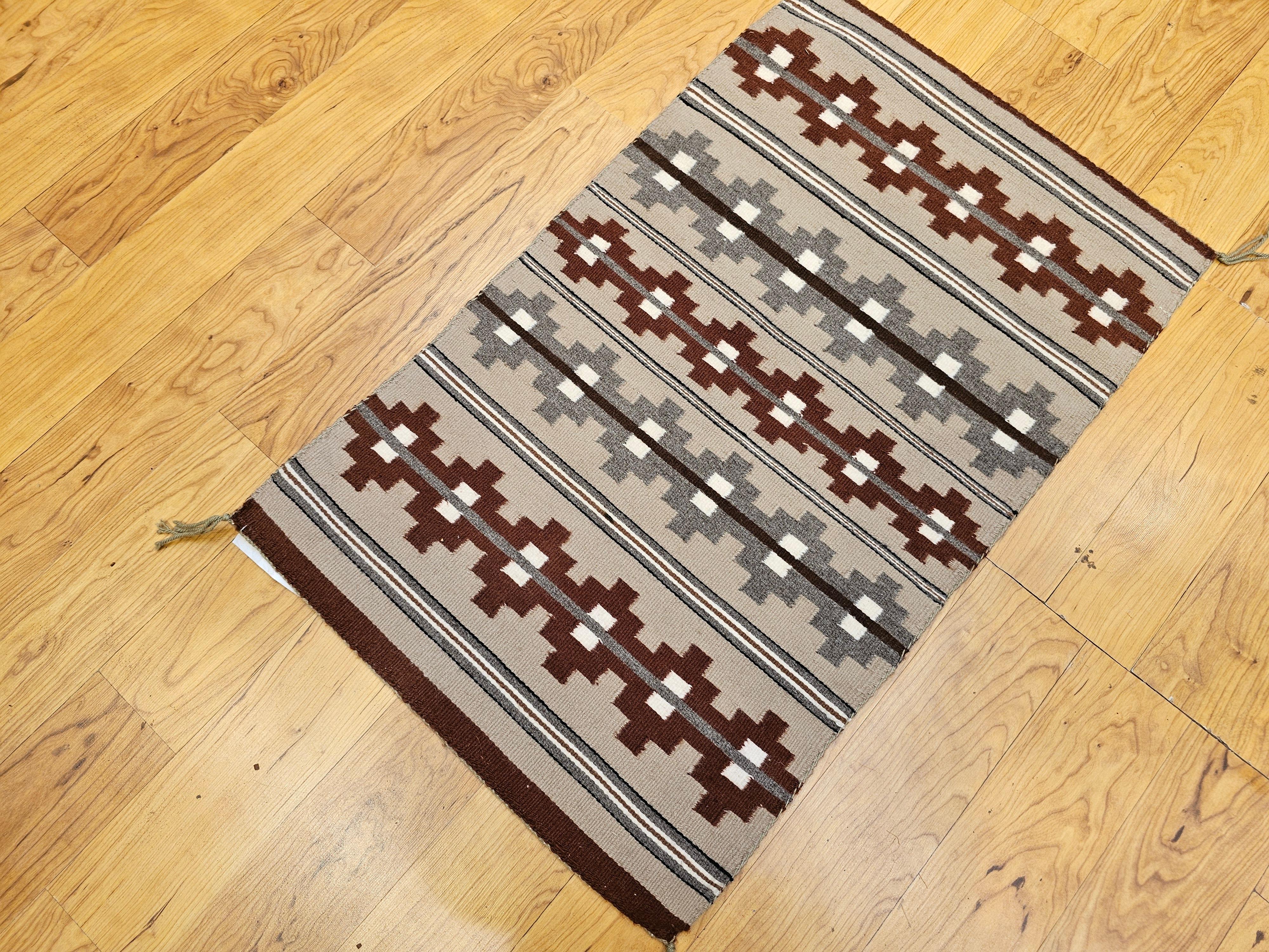 Vintage Native American Indian Navajo Rug with Geometric Bands in Earth Tones For Sale 8