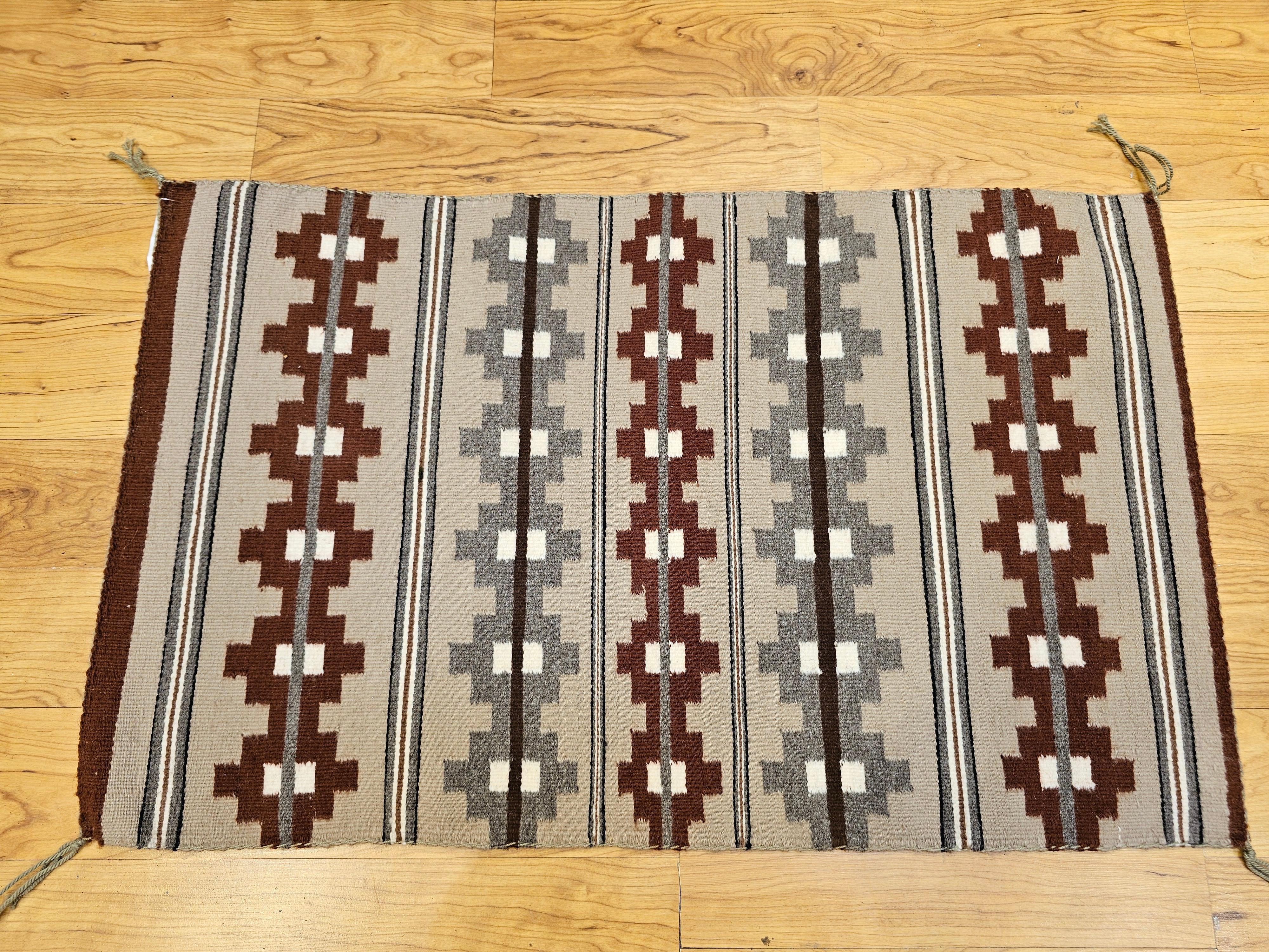 Vintage Native American Indian Navajo Rug with Geometric Bands in Earth Tones For Sale 9