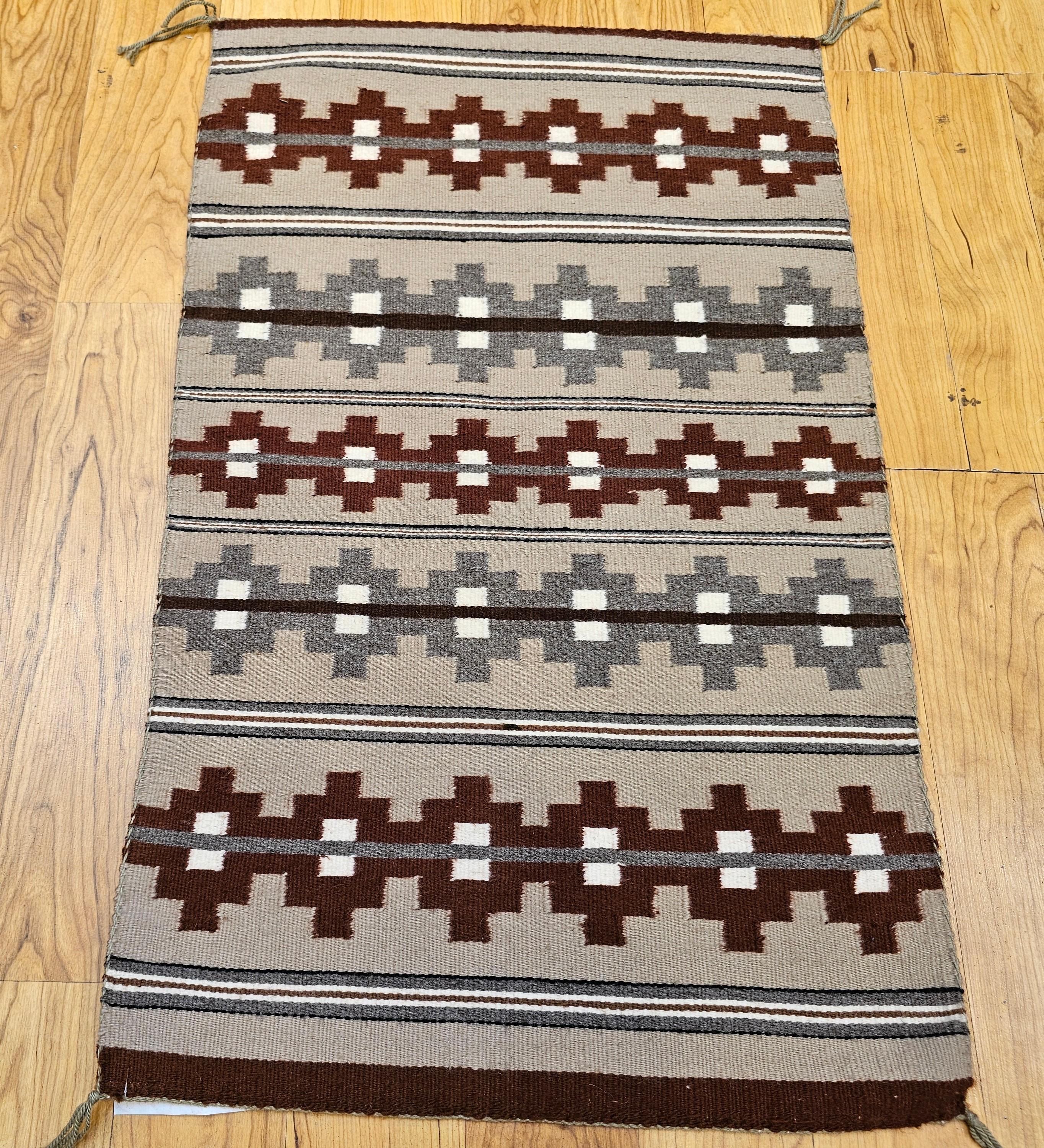 Vintage Native American Indian Navajo Rug with Geometric Bands in Earth Tones For Sale 1