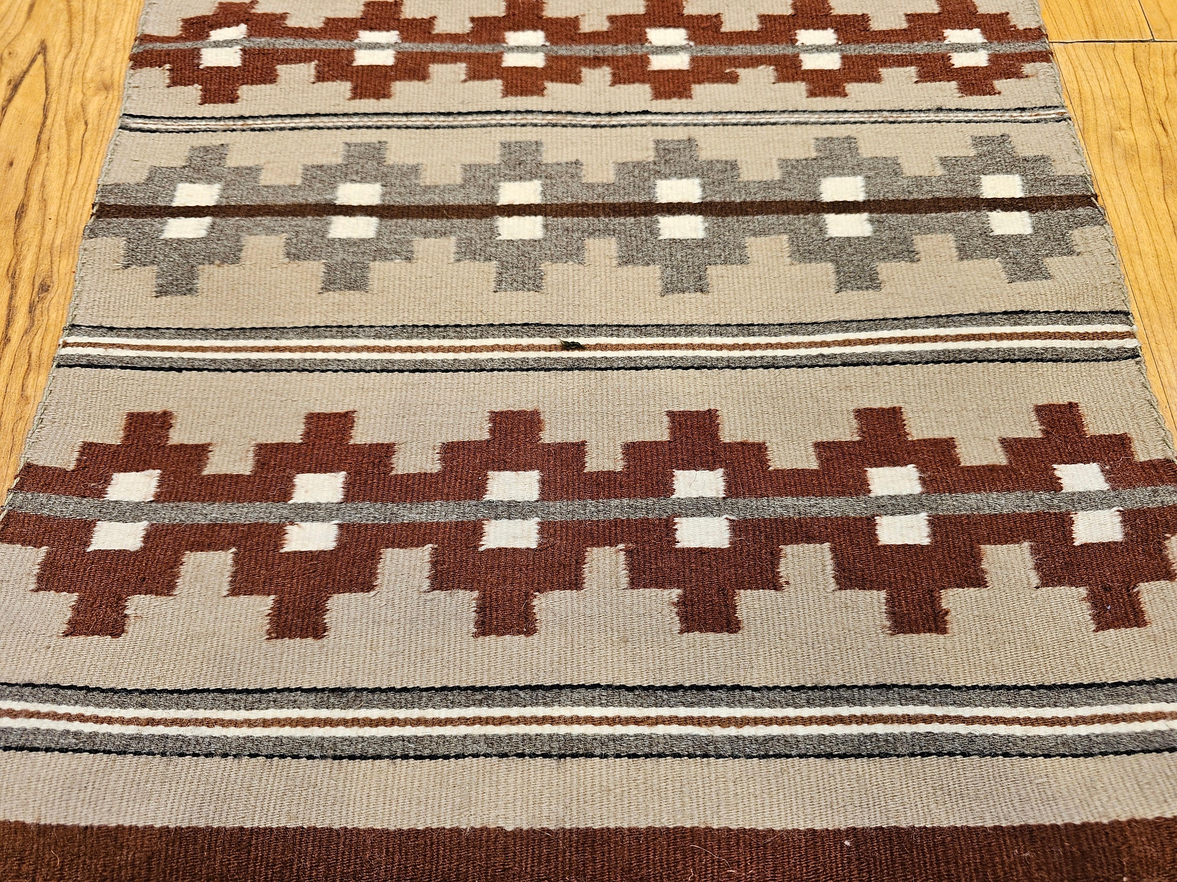 Vintage Native American Indian Navajo Rug with Geometric Bands in Earth Tones For Sale 2