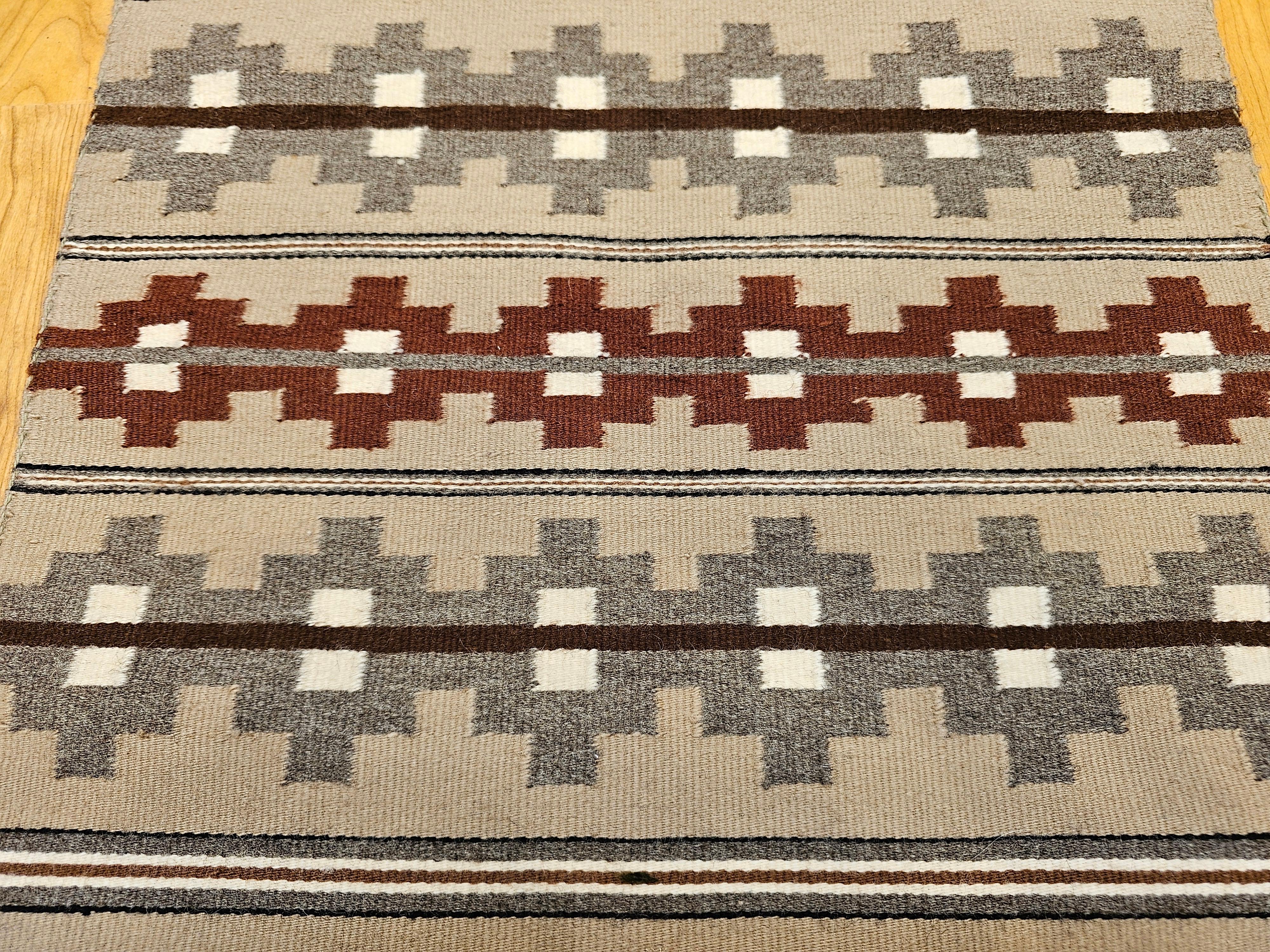 Vintage Native American Indian Navajo Rug with Geometric Bands in Earth Tones For Sale 3