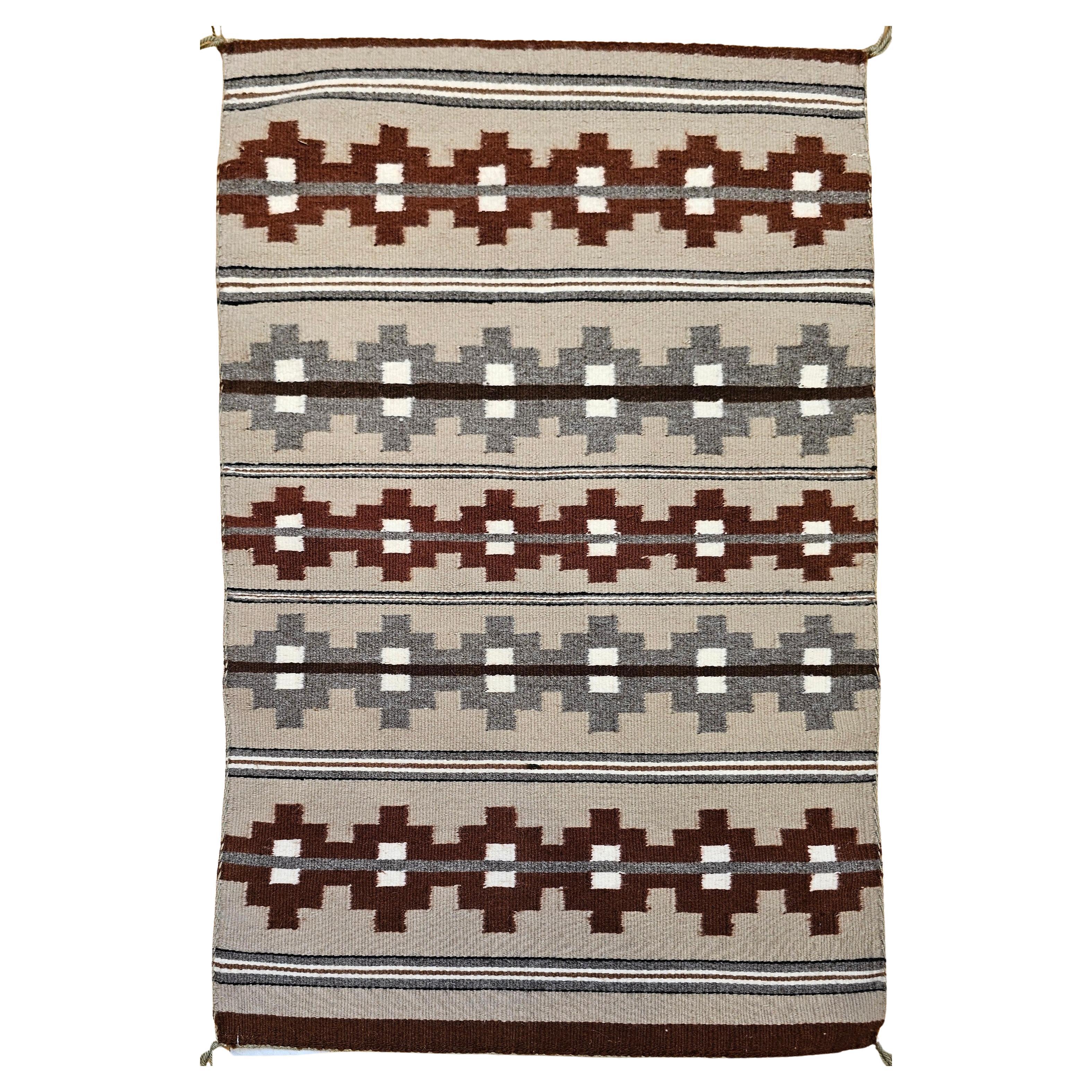 Vintage Native American Indian Navajo Rug with Geometric Bands in Earth Tones For Sale