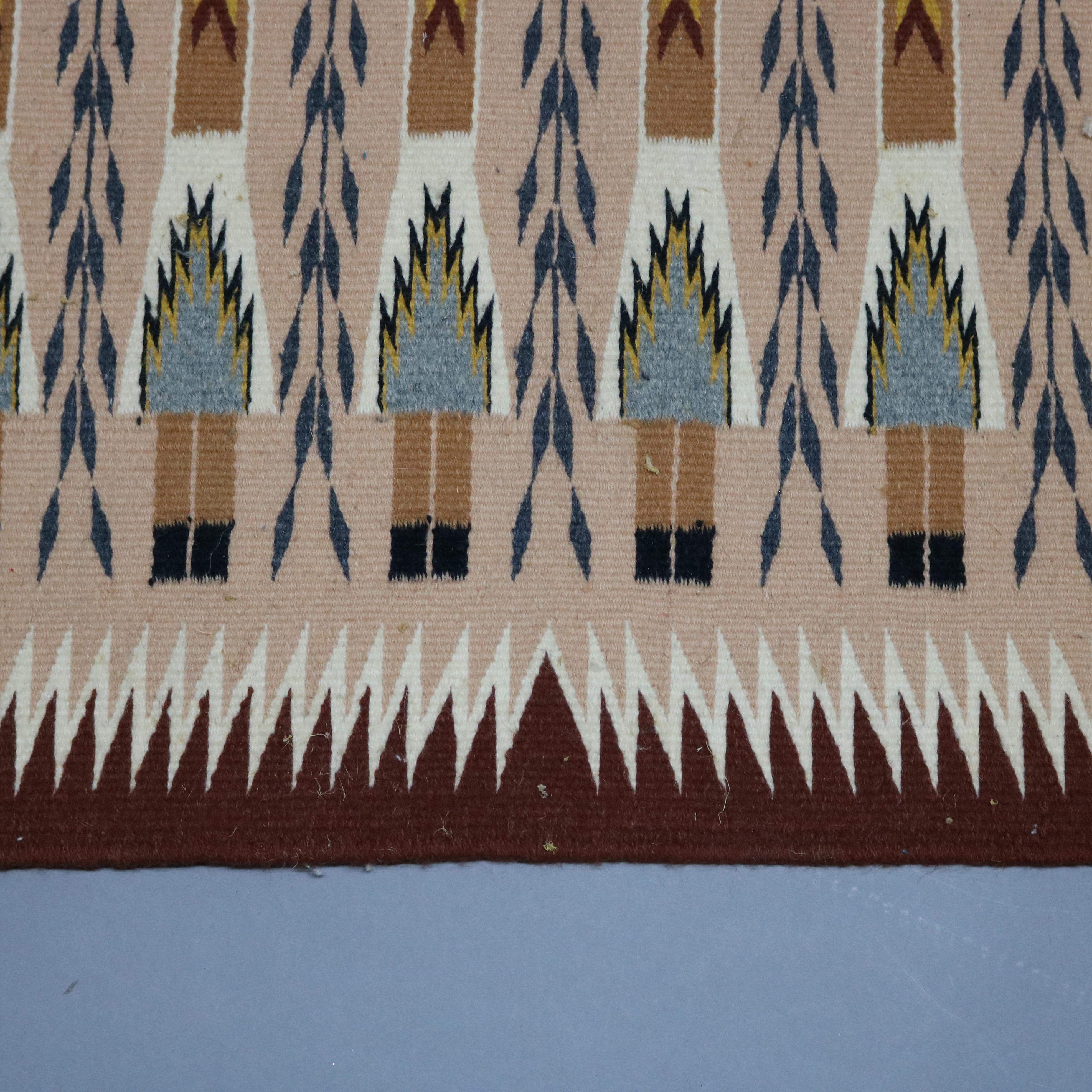 Wool Vintage Native American Indian Yei Rug with Ten Figures, 1930