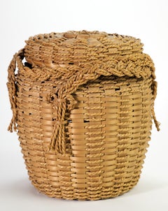 Vintage Native American Knitting Basket with Cover and Handles, Adirondack Regio