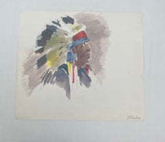 Vintage Native American Male Portrait on Paper.