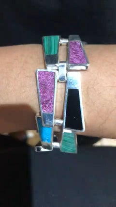 Pulsera vintage de eslabones con multigemas de plata 925 de los indios navajo americanos