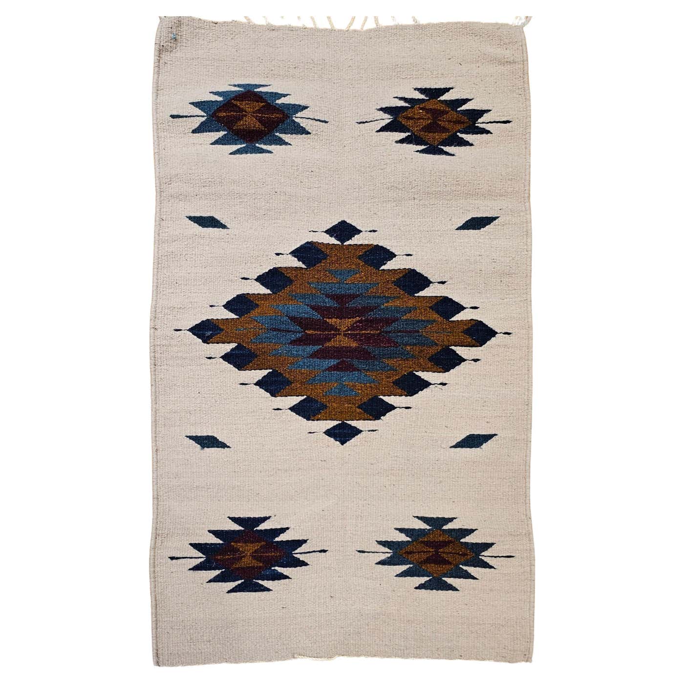 Vintage Native American Navajo Area Rug in Ivory, Blue, Burgundy and ...