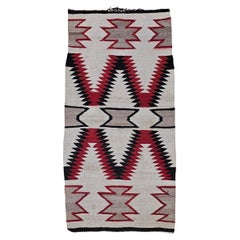 Vintage Native American Navajo Area Rug in Eye Dazzler Pattern in Ivory, Red
