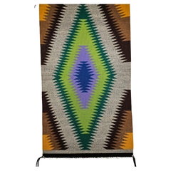 Vintage Native American Navajo Area Rug in Eye Dazzler Pattern
