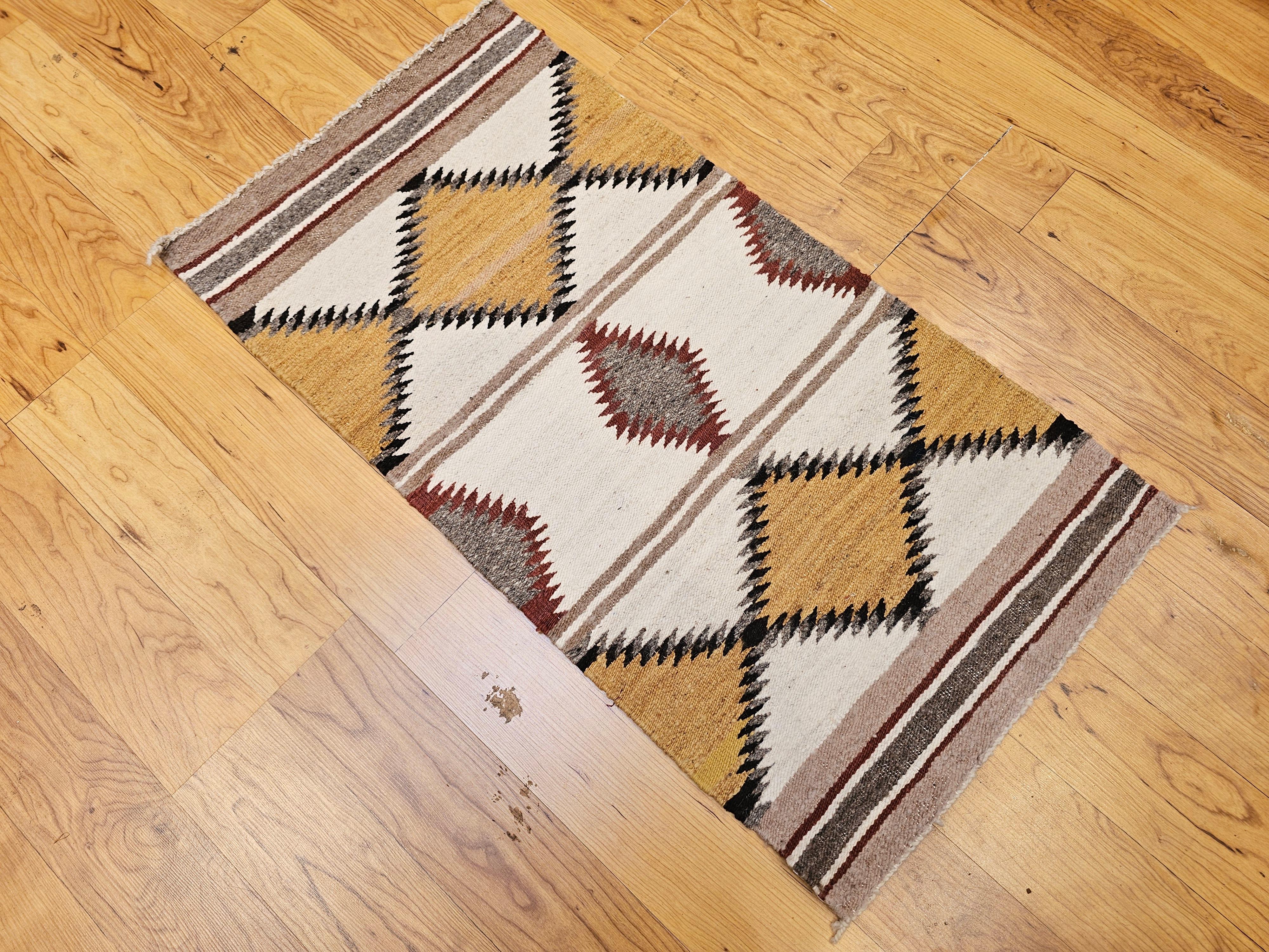 Vintage Native American Navajo Area Rug in Ivory, Gray, Brown, Black For Sale 2