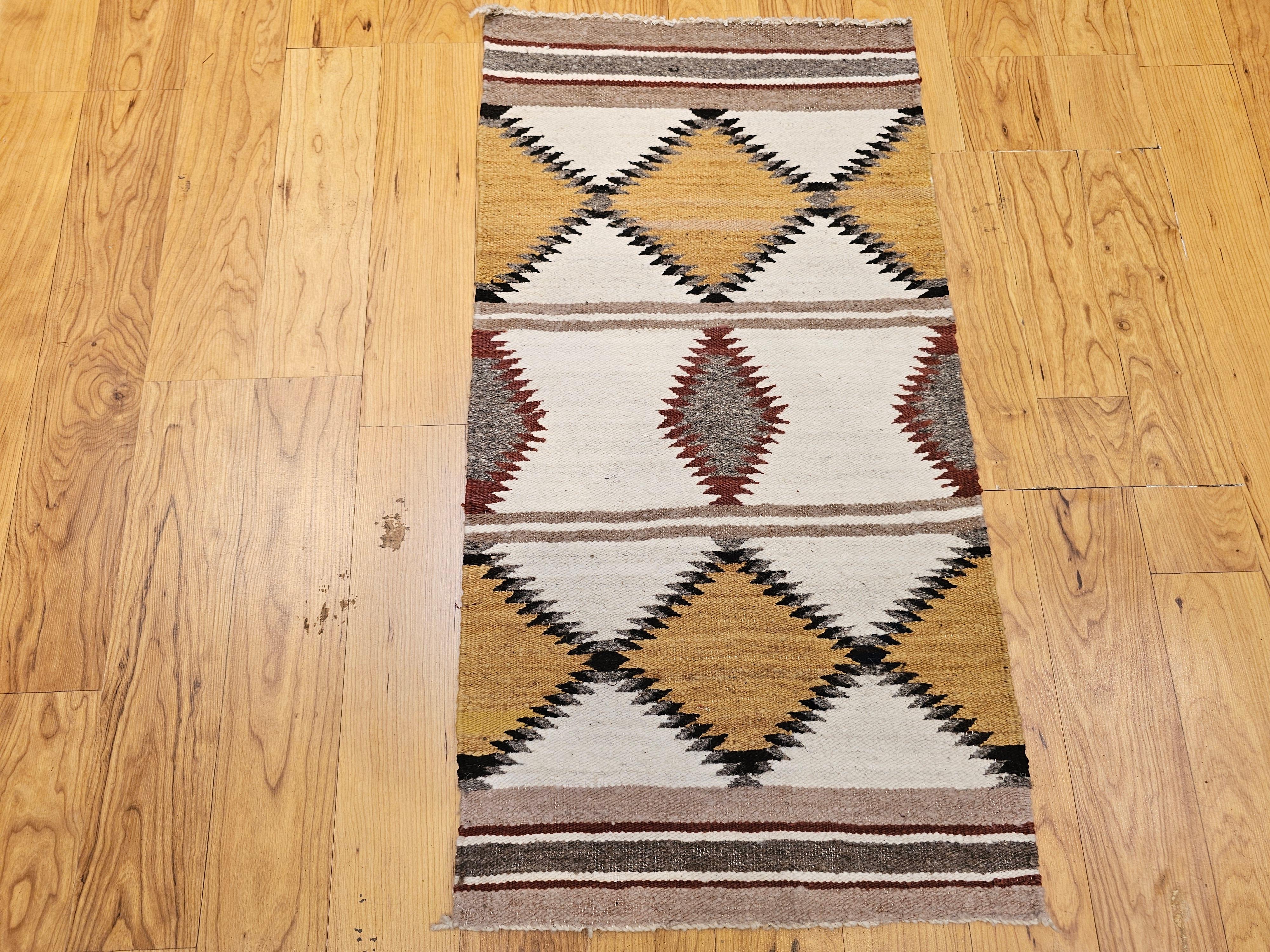 Vintage Native American Navajo Area Rug in Ivory, Gray, Brown, Black For Sale 3
