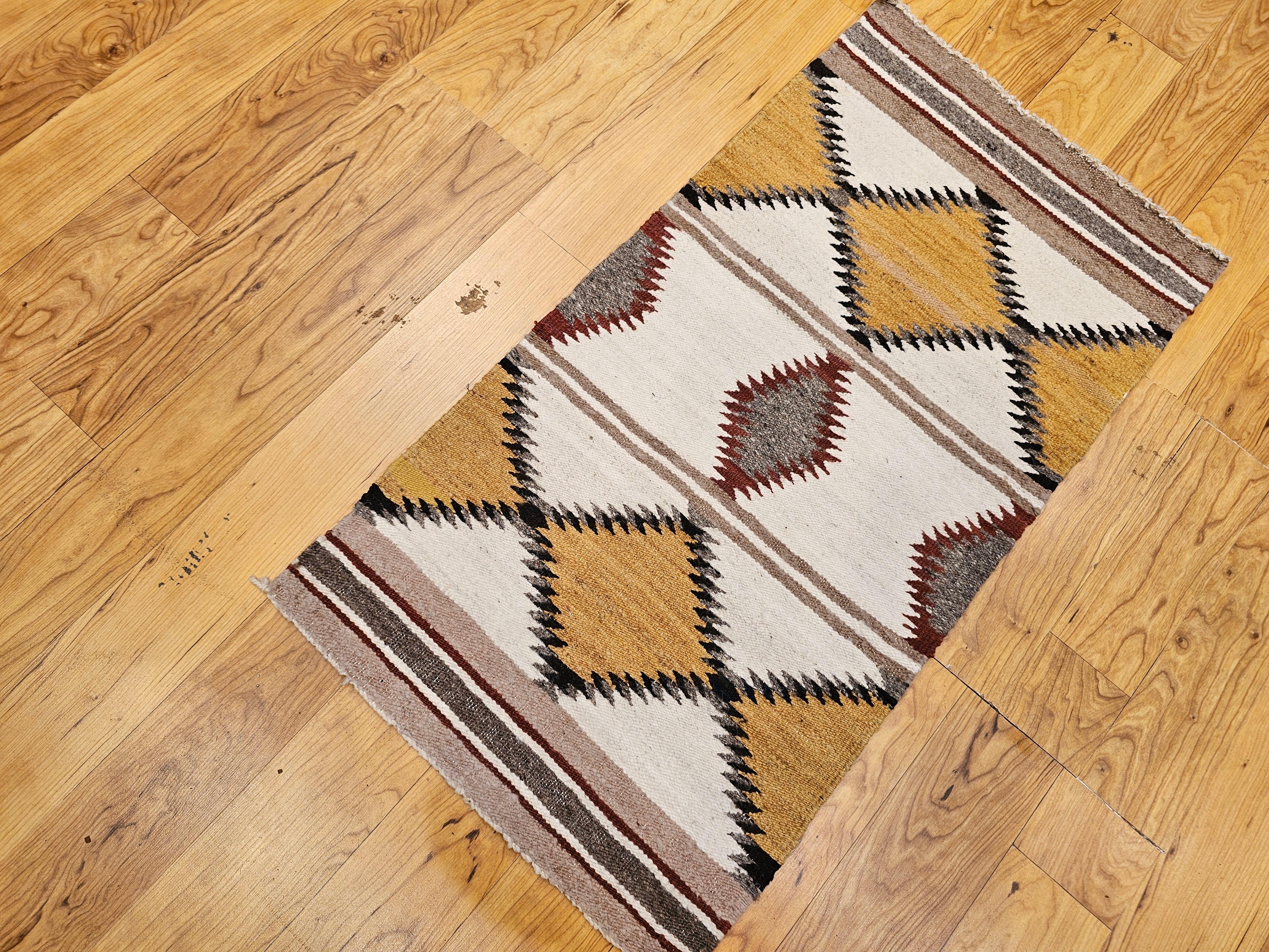 Vintage Native American Navajo Area Rug in Ivory, Gray, Brown, Black For Sale 4