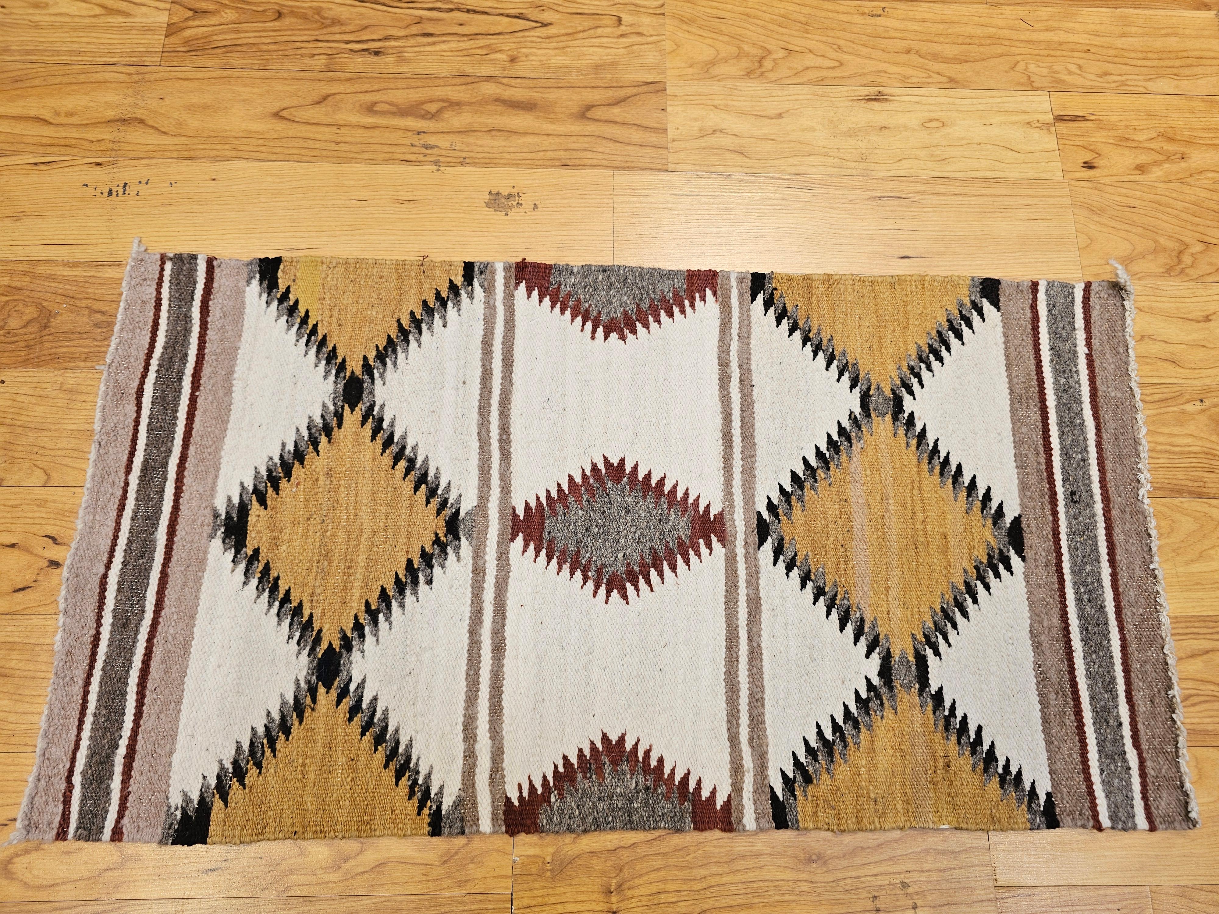 Vintage Native American Navajo Area Rug in Ivory, Gray, Brown, Black For Sale 5