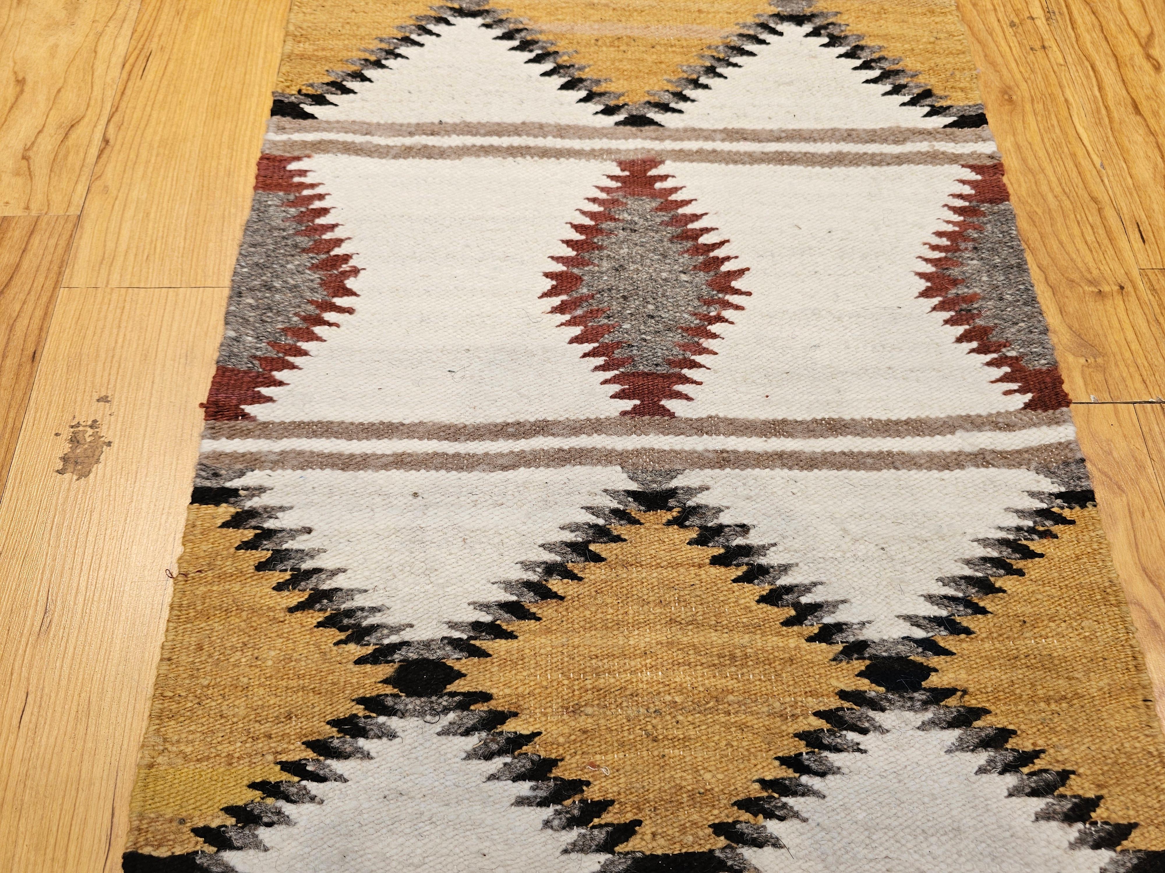 Vegetable Dyed Vintage Native American Navajo Area Rug in Ivory, Gray, Brown, Black For Sale