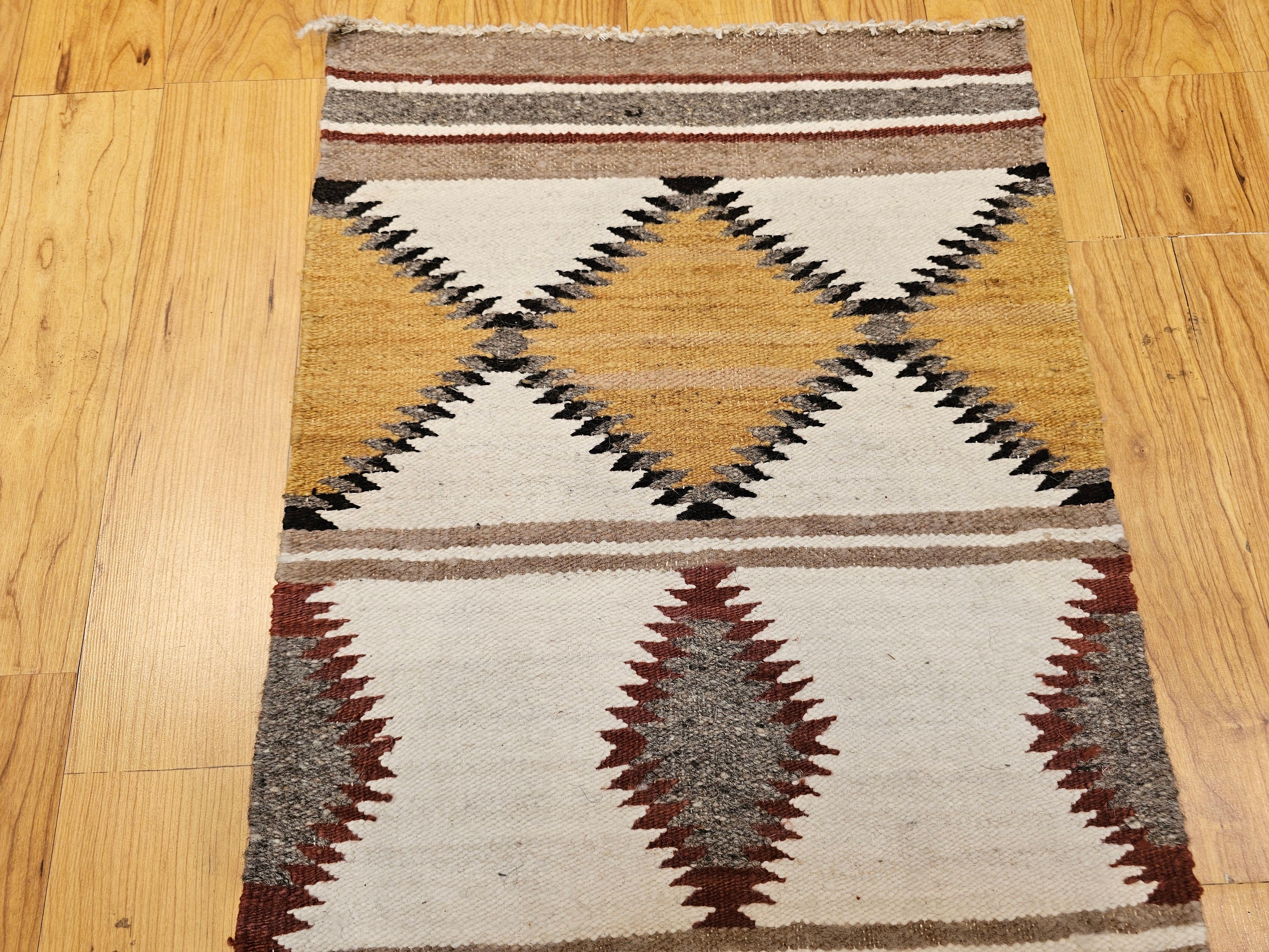 Vintage Native American Navajo Area Rug in Ivory, Gray, Brown, Black In Good Condition For Sale In Barrington, IL