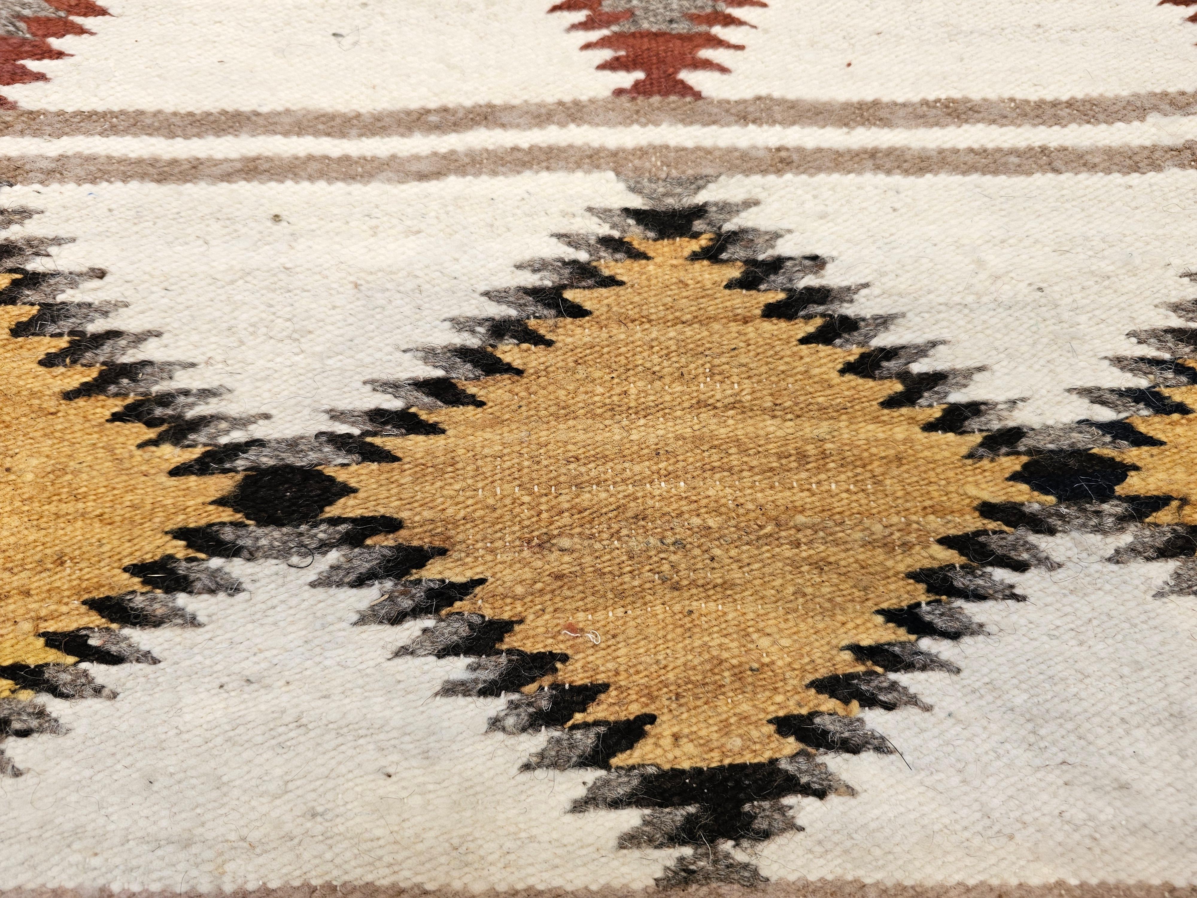 20th Century Vintage Native American Navajo Area Rug in Ivory, Gray, Brown, Black For Sale