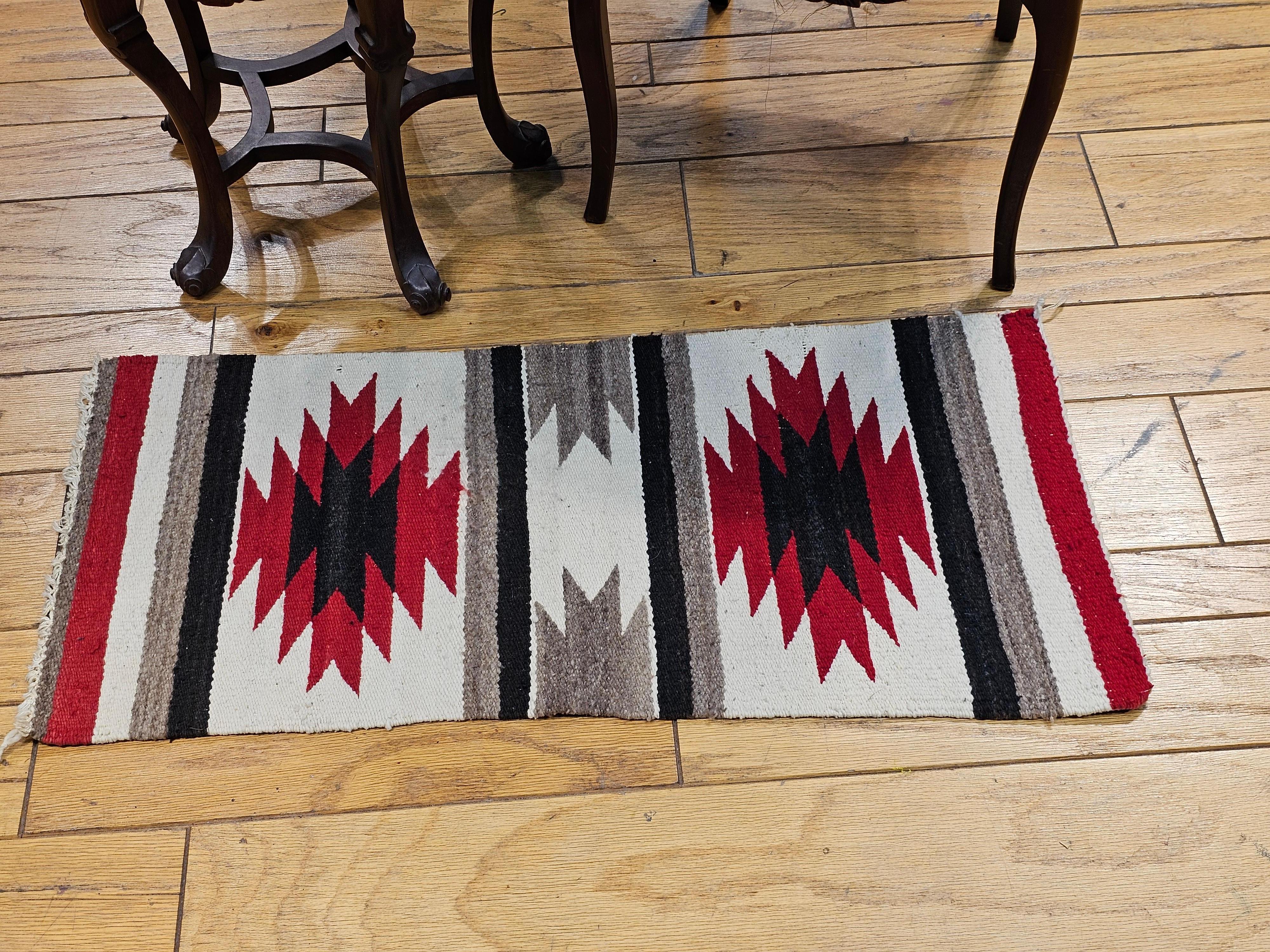 Vintage Native American Navajo Area Rug in Ivory, Red, Black, Gray In Good Condition In Barrington, IL