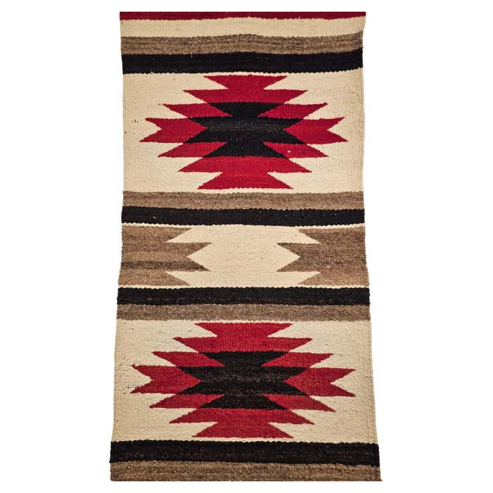 Vintage Native American Navajo Area Rug in Ivory, Red, Black, Gray For ...