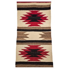 Vintage Native American Navajo Area Rug in Ivory, Red, Black, Gray
