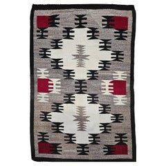 Vintage Native American Navajo Area Rug in Ivory, Red, Brown, Gray, Black