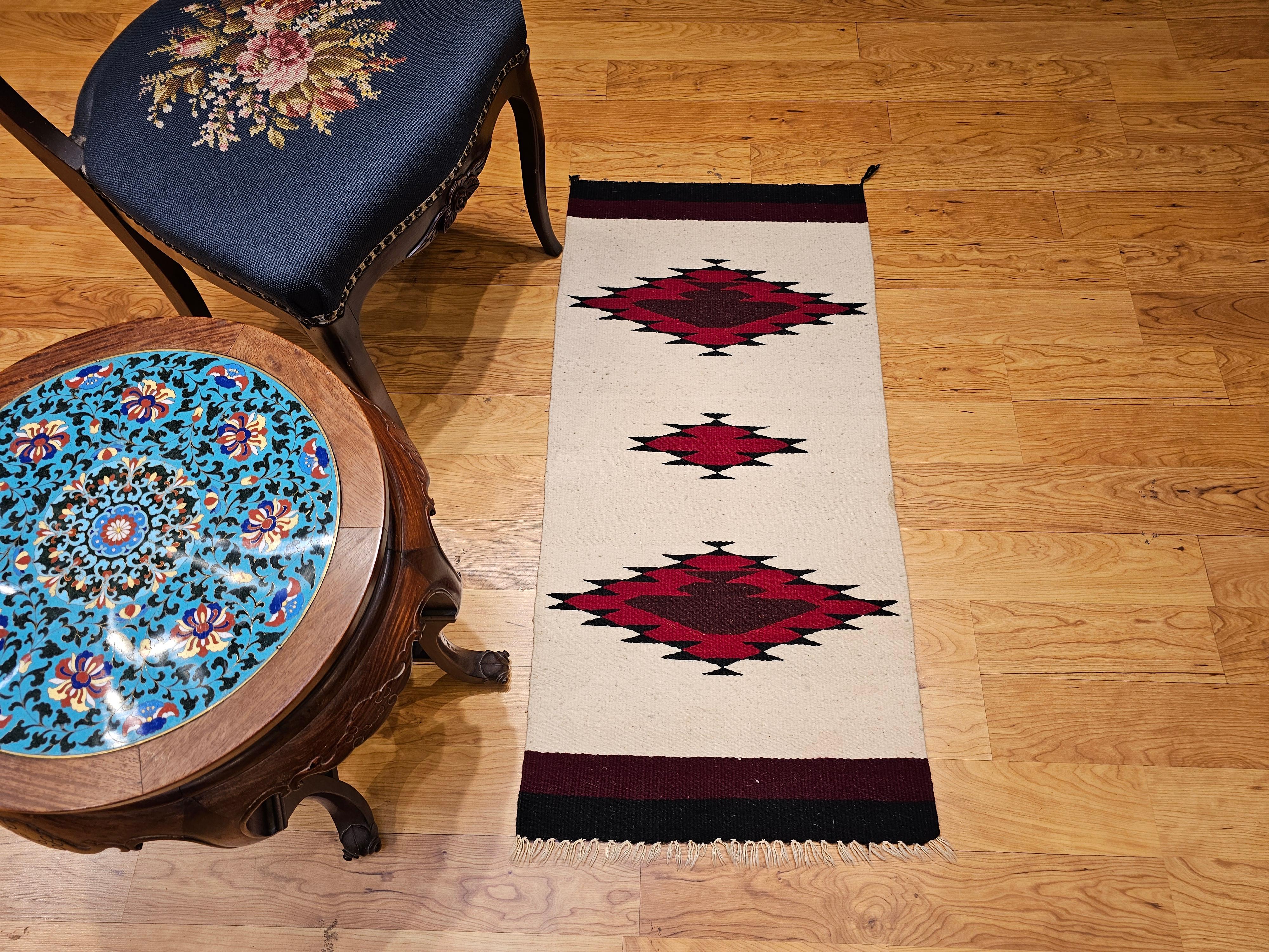Vintage American Navajo Area Rug in Medallion Pattern in Ivory, Black, Burgundy For Sale 4